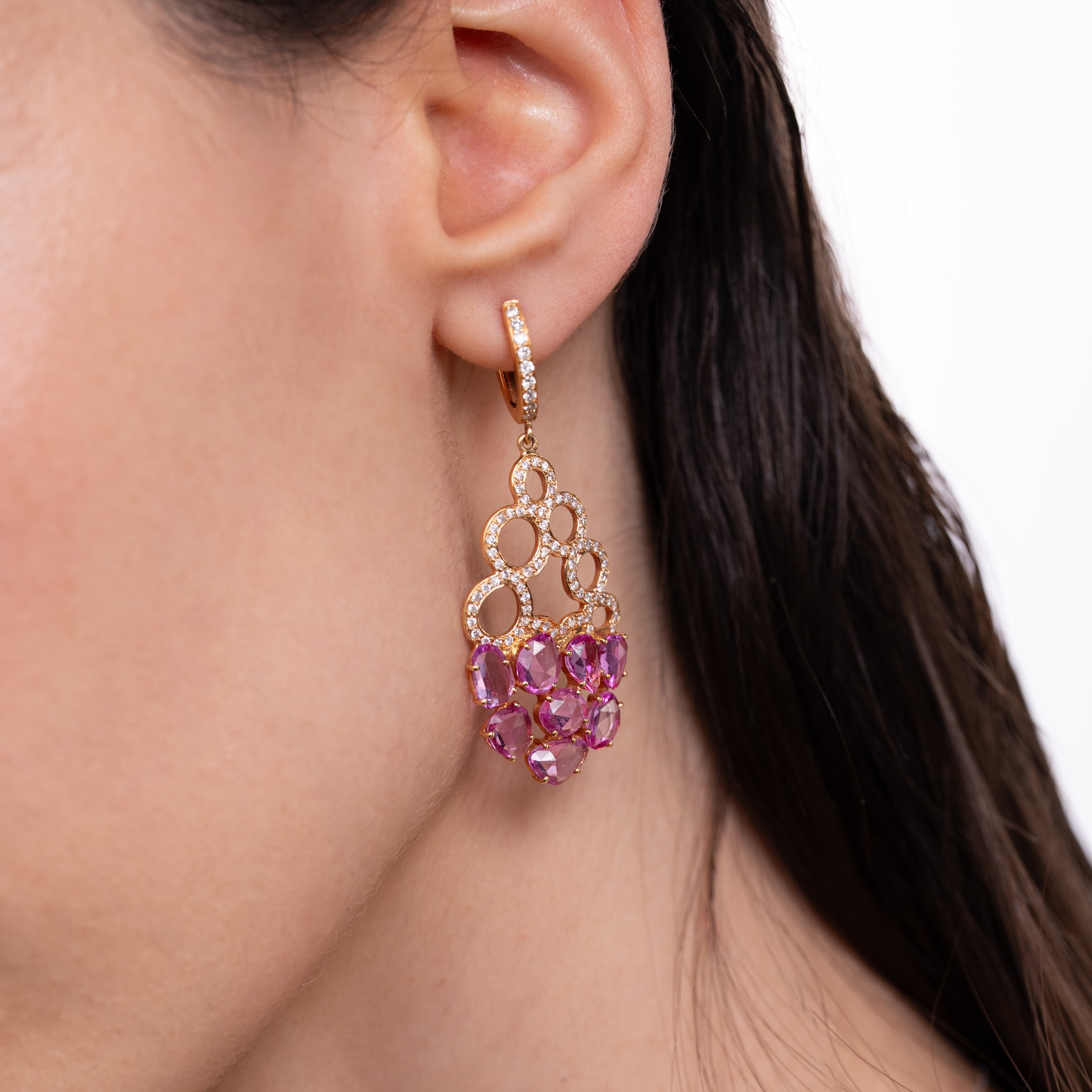 Cercei aur roz 18k cu safire roz 10.66 ct si diamante