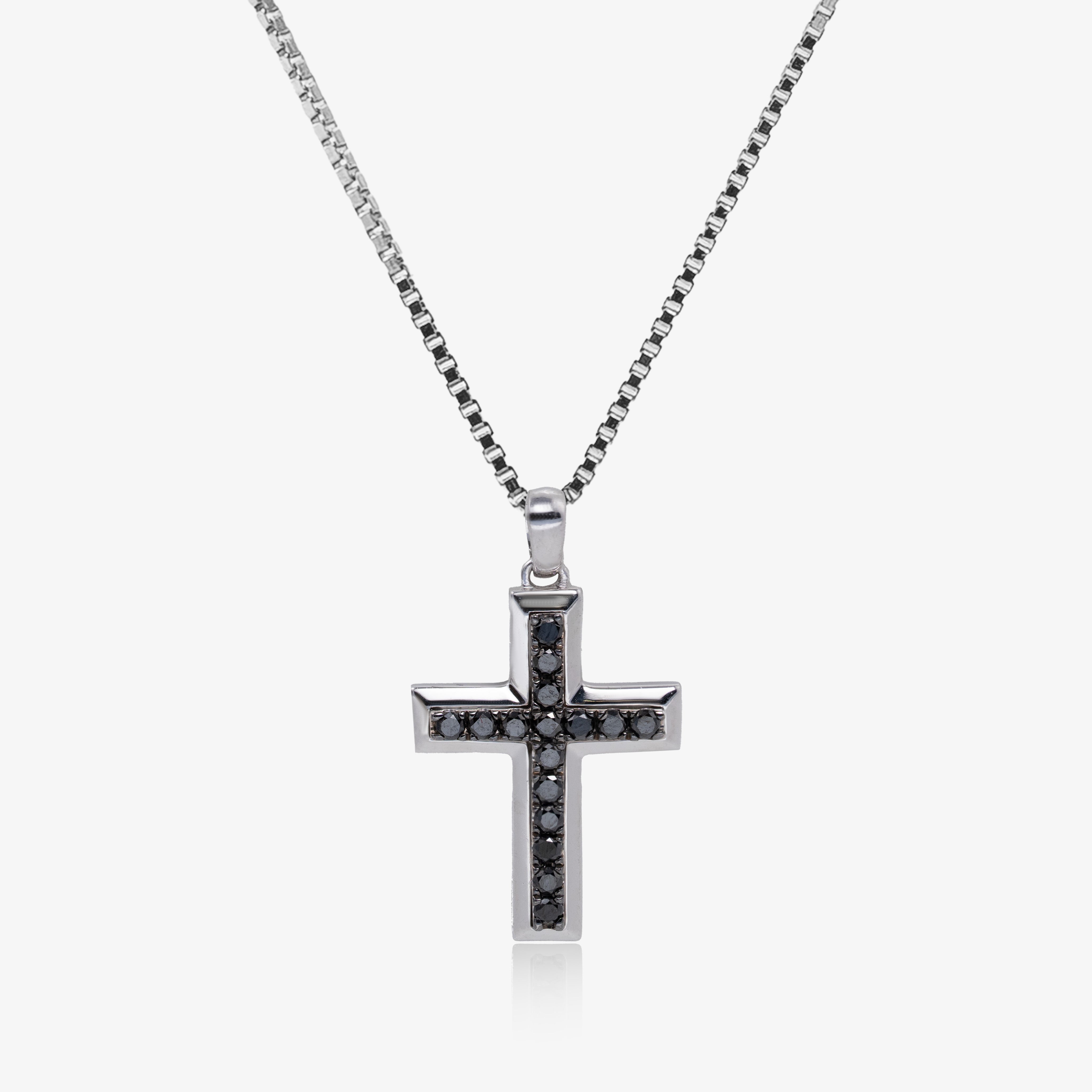 Pandant cruce aur 18k cu diamante negre 0.14ct