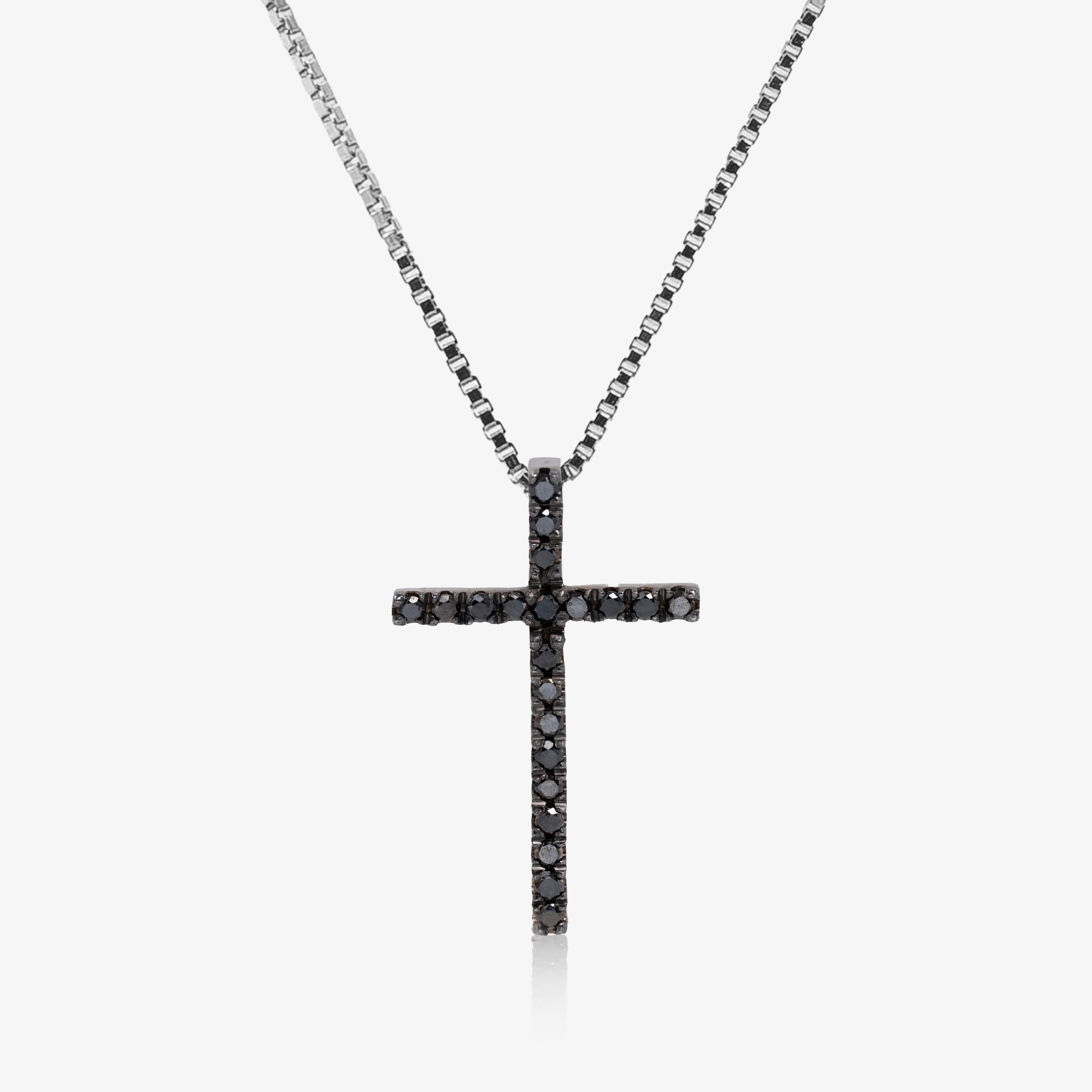 Pandant cruce aur 18k cu diamante negre 0.21 ct