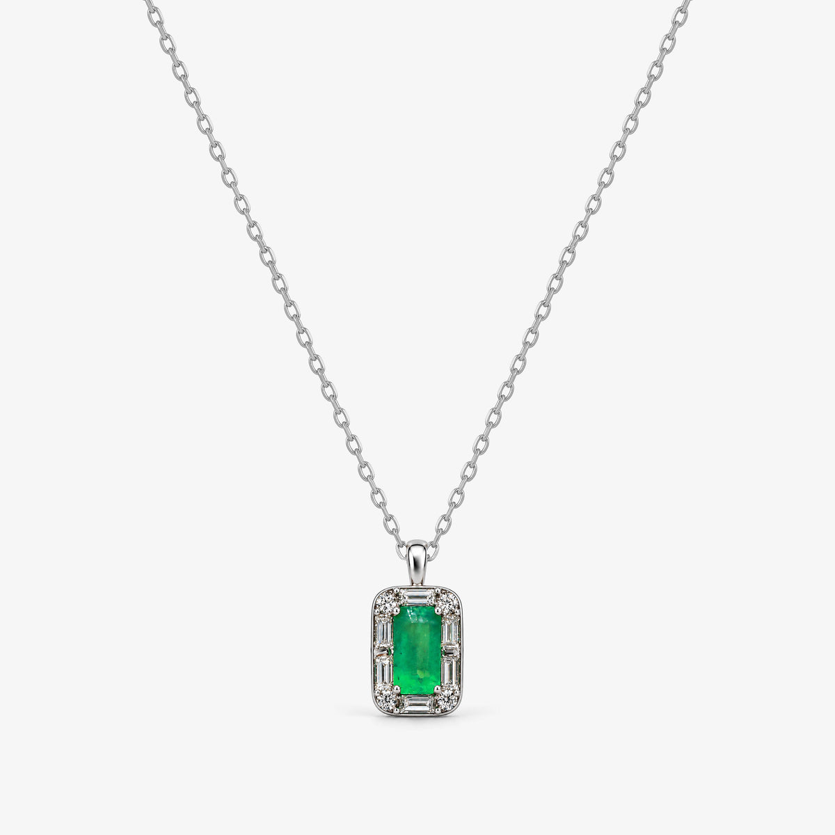 Colier din aur alb 18K cu smarald și diamante – KL0039904