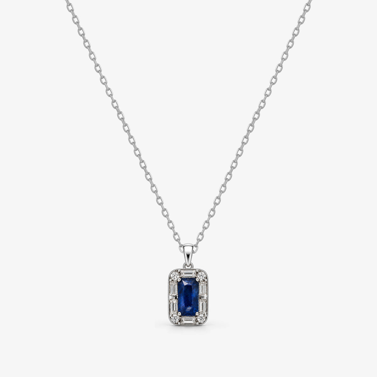 Colier din aur alb 18K cu safir și diamante – KL0039905