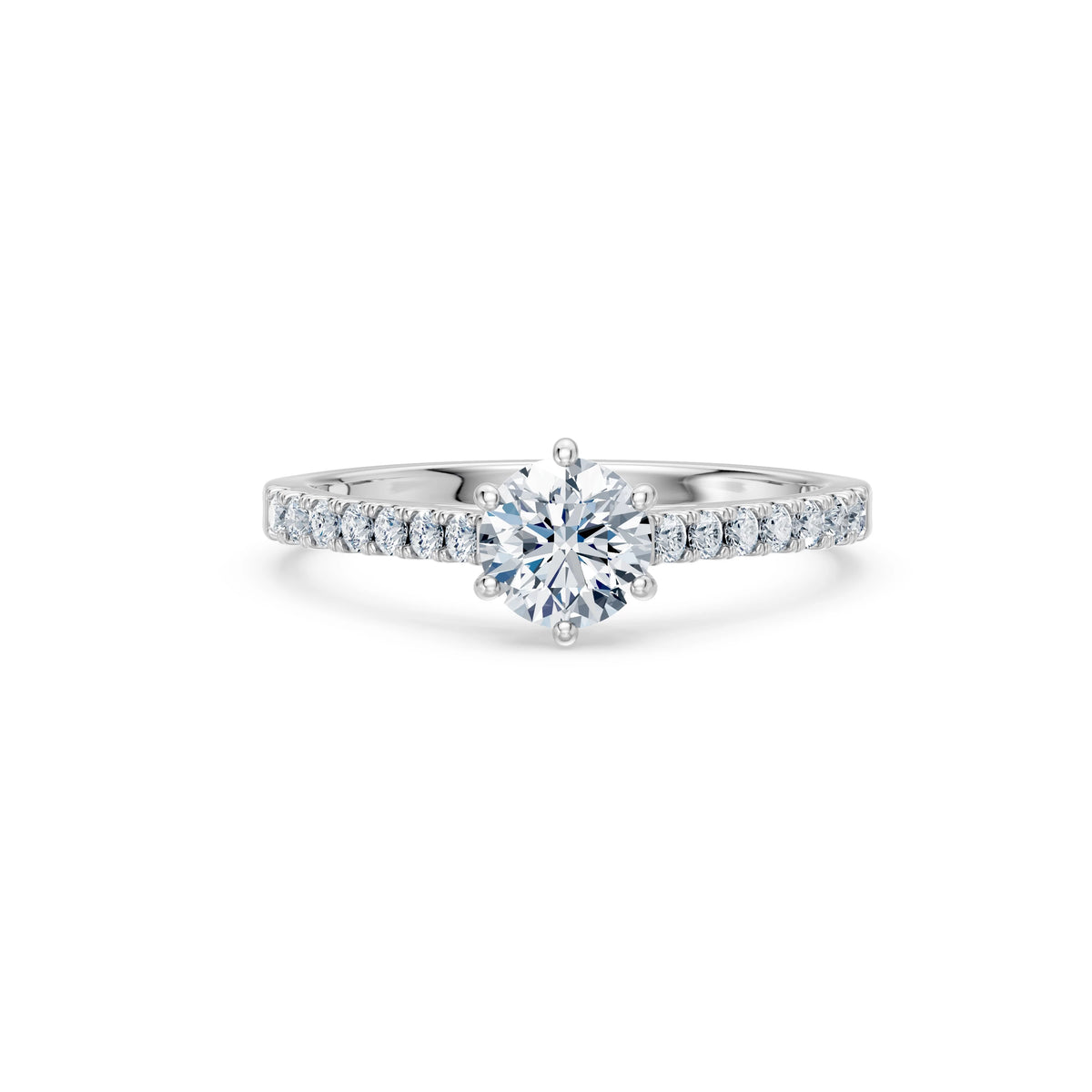 Inel de Logodnă din Aur cu Diamant Central Rotund Briliant și Diamante Laterale 0,95 CT