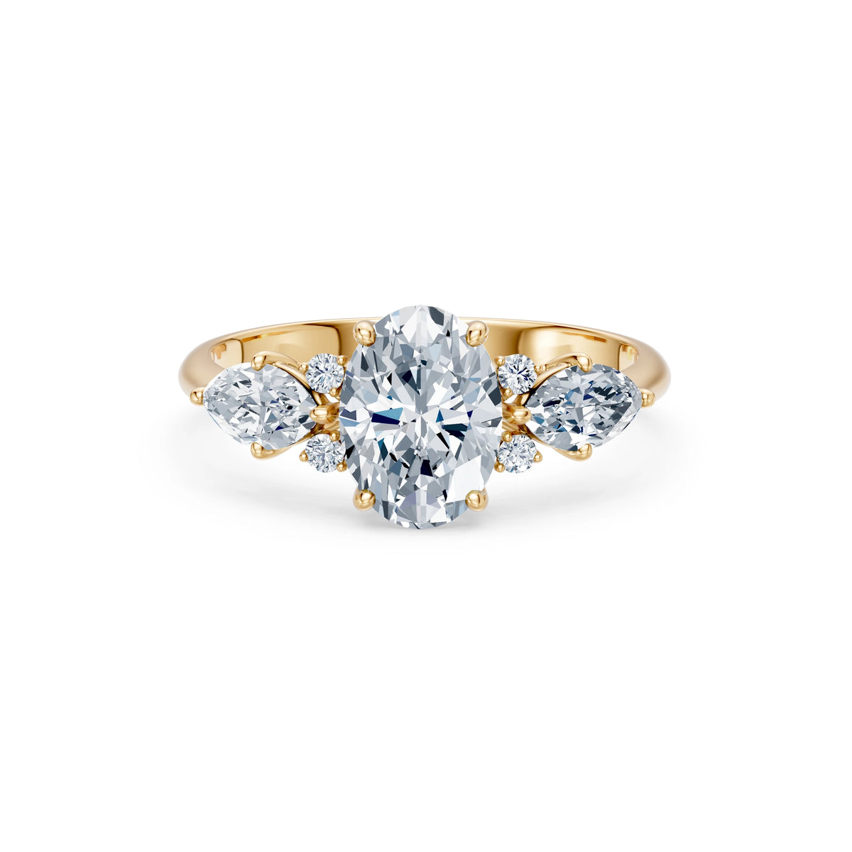 Inel de Logodnă din Aur cu Diamant Central Oval și Diamante Laterale 2,17 CT