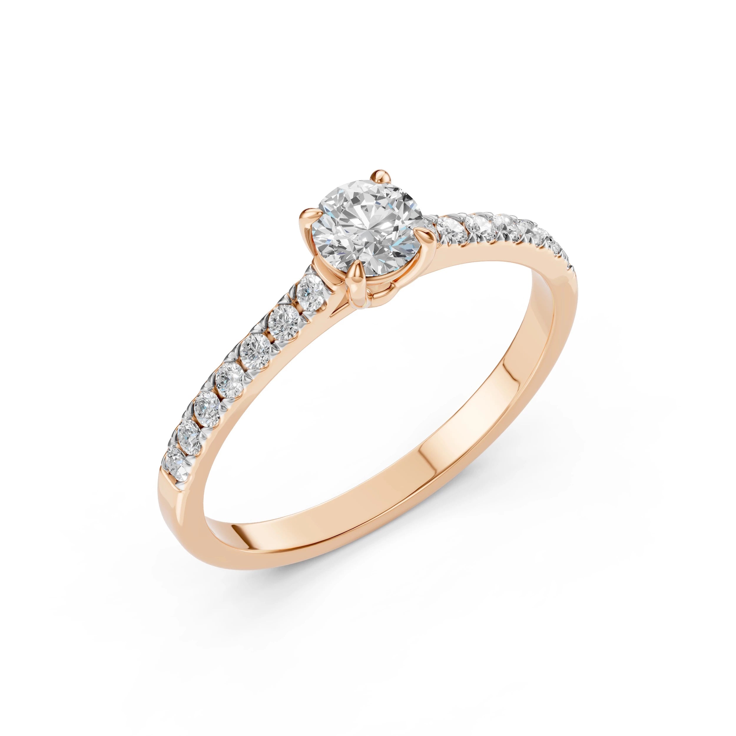 Inel de Logodnă din Aur cu Diamant Central și Diamante Laterale Rotunde 0.61 CT
