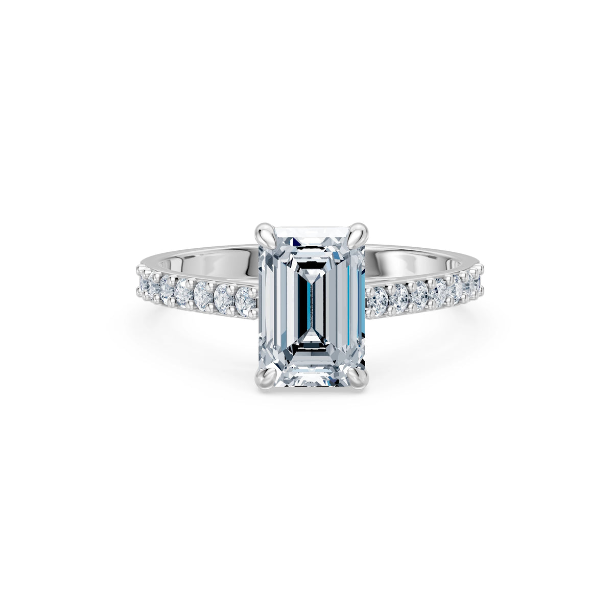 Inel de Logodnă din Aur cu Diamant Central Emerald și Diamante Laterale 2,28 CT