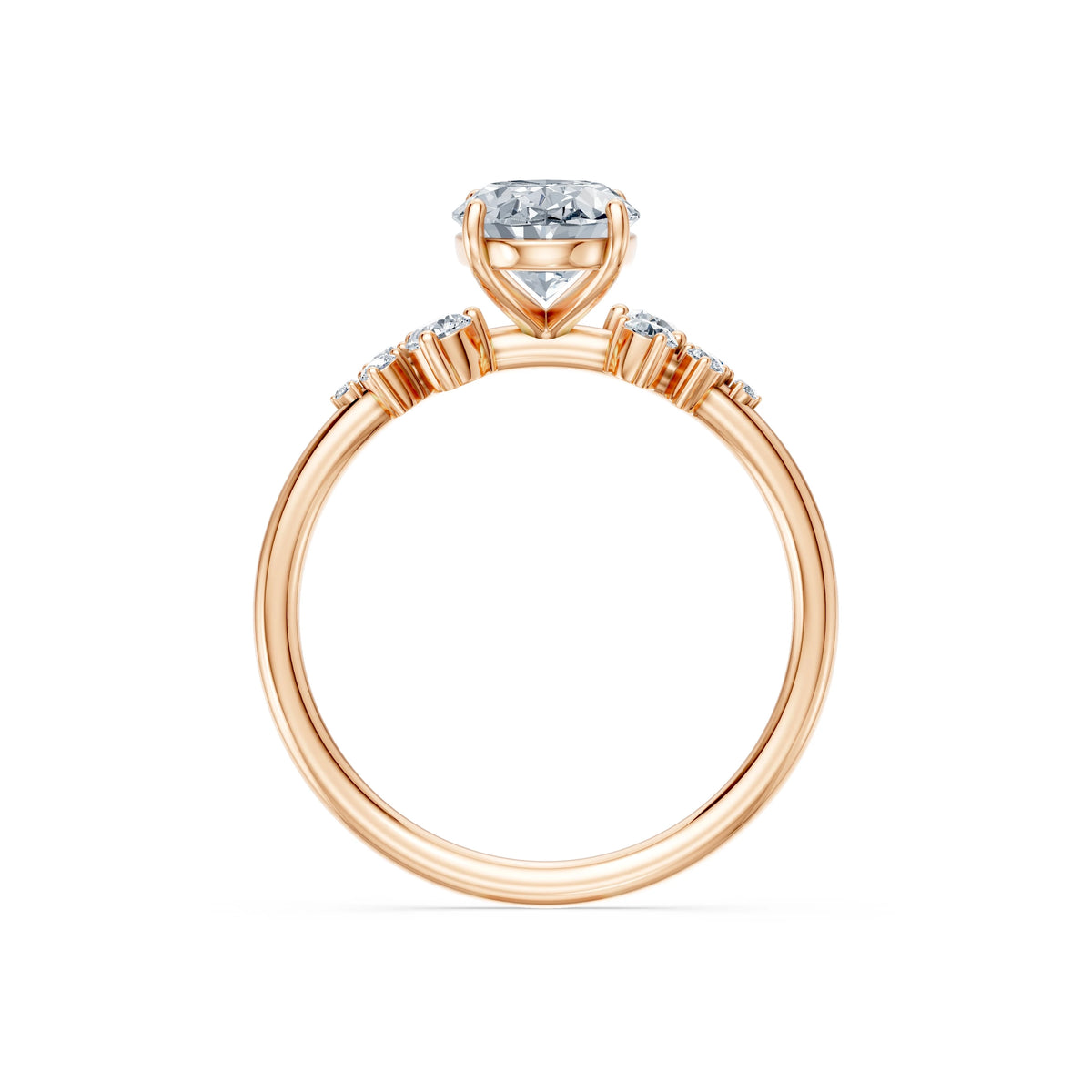 Inel de Logodnă din Aur cu Diamant Central Oval și Diamante Laterale 1,75 CT