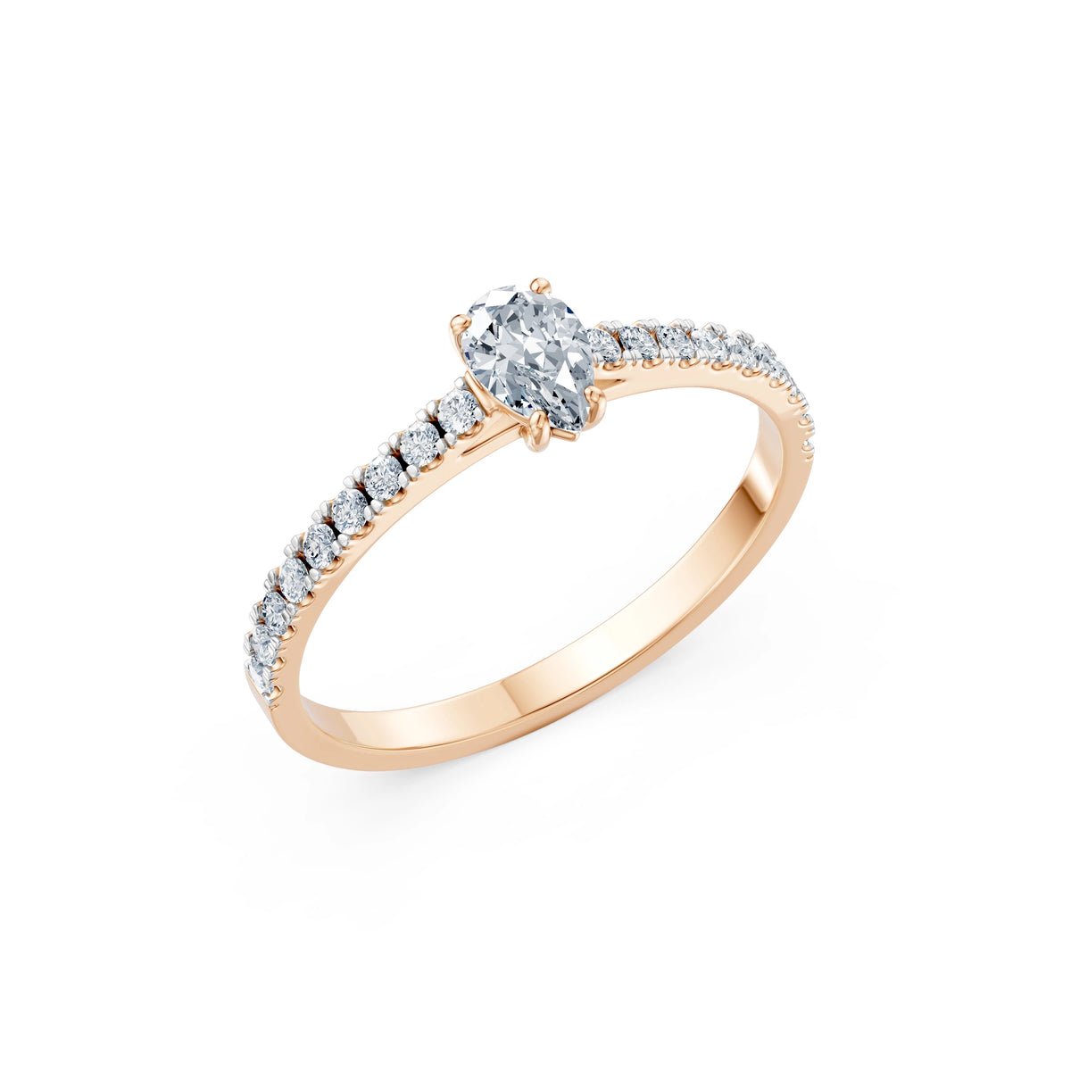 Inel de Logodnă din Aur cu Diamant Central Pear și Diamante Laterale 0,53 CT
