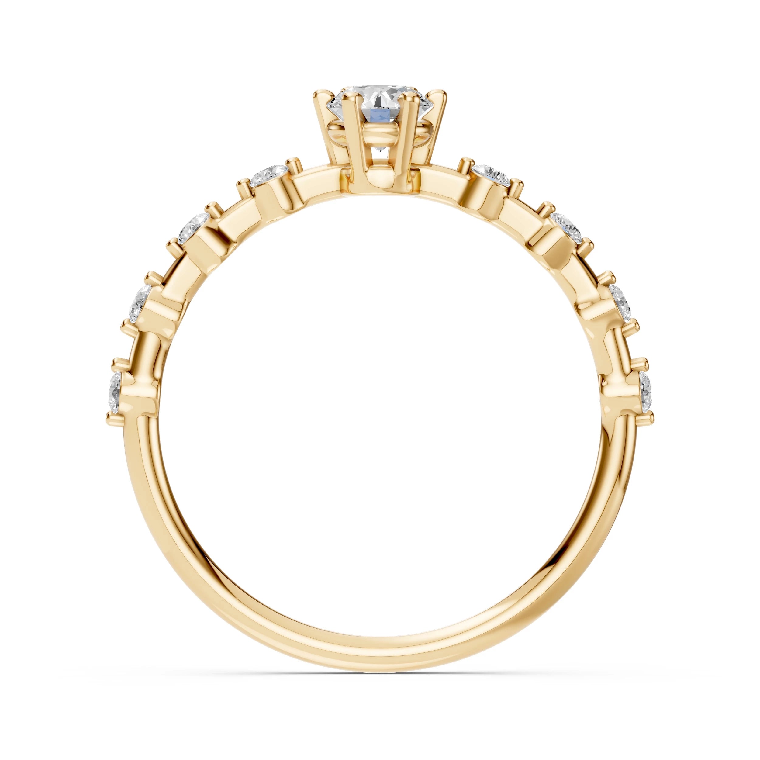 Inel de Logodnă din Aur cu Diamant Central și Diamante Laterale Rotunde 0.46 CT