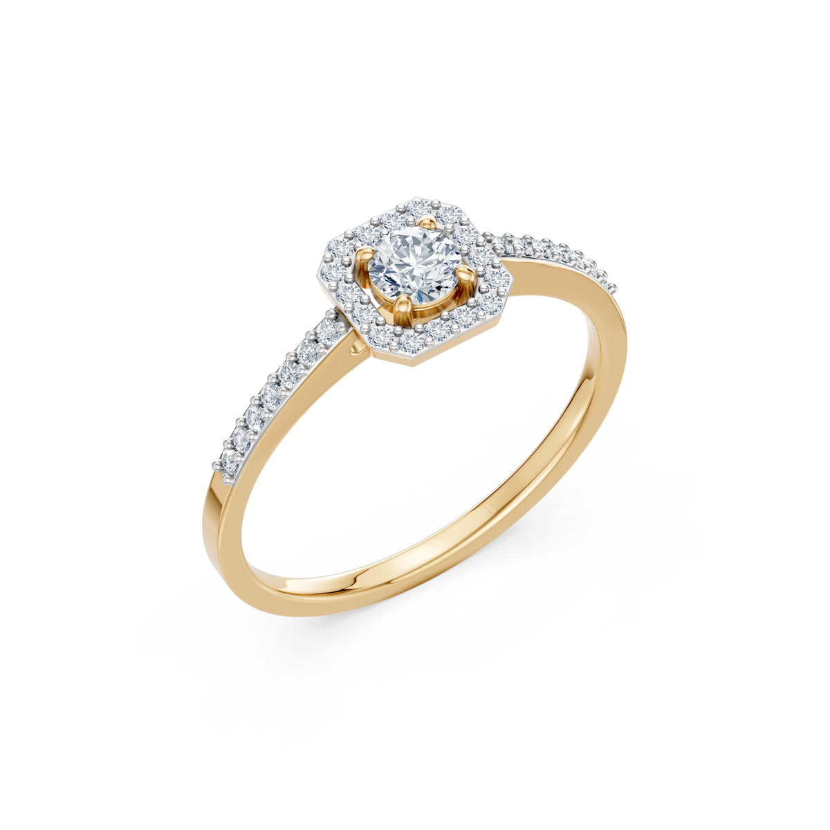 Inel de Logodnă din Aur cu Diamant Central Rotund Briliant și Diamante Laterale 0,38 CT