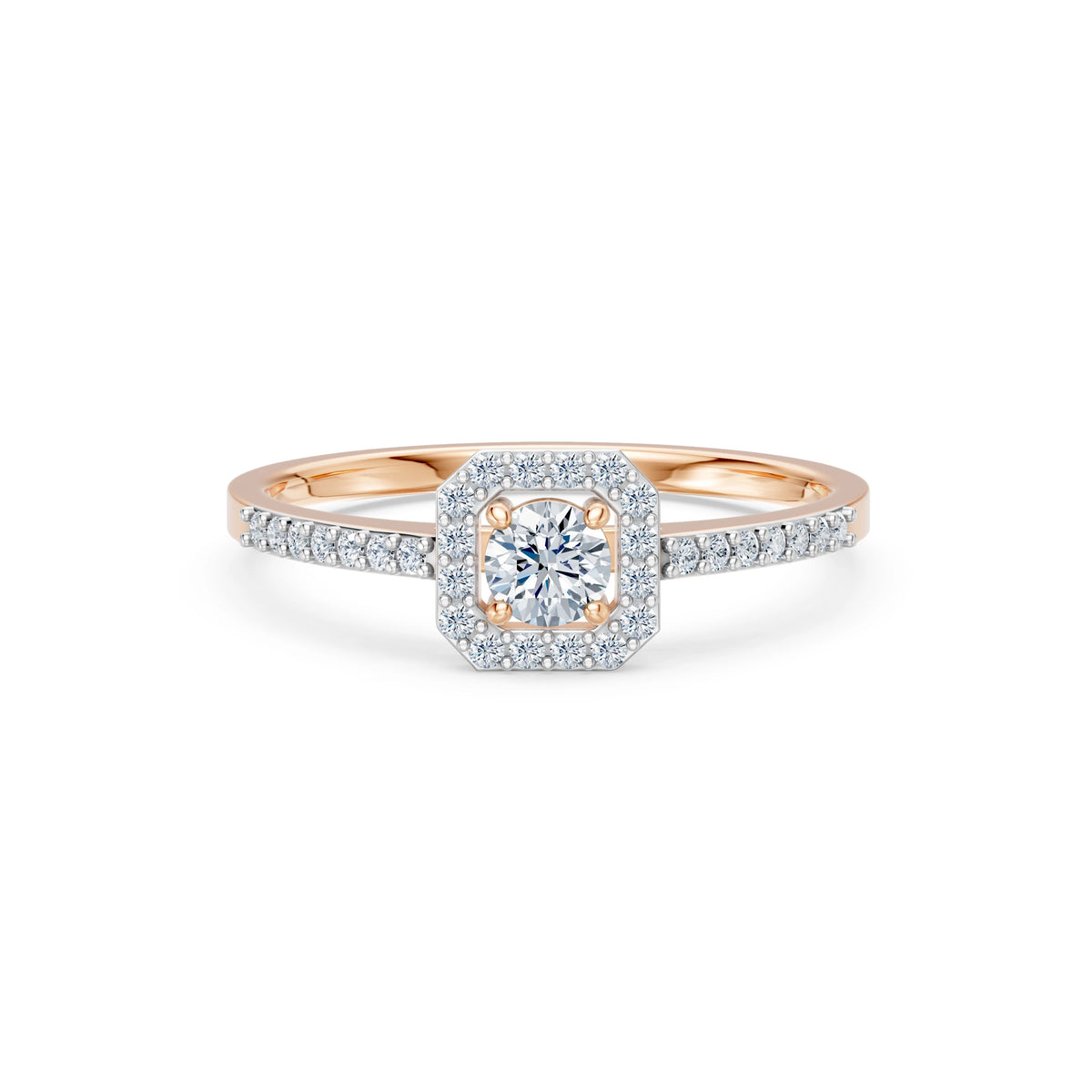 Inel de Logodnă din Aur cu Diamant Central Rotund Briliant și Diamante Laterale 0,38 CT