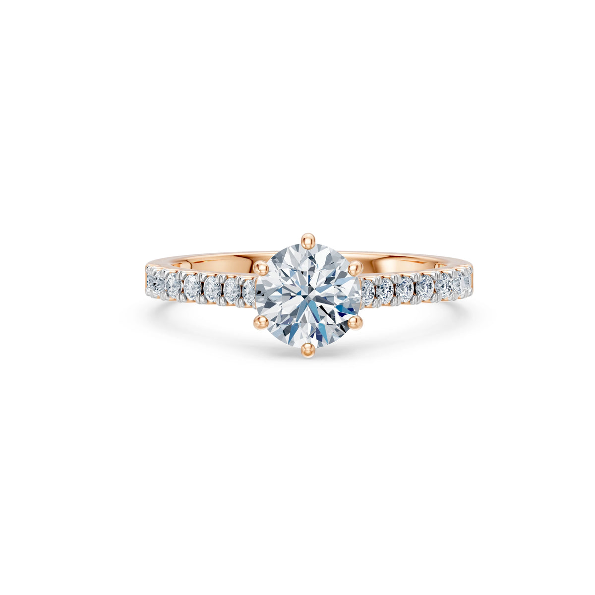 Inel de Logodnă din Aur cu Diamant Central Rotund Briliant și Diamante Laterale 1,25 CT
