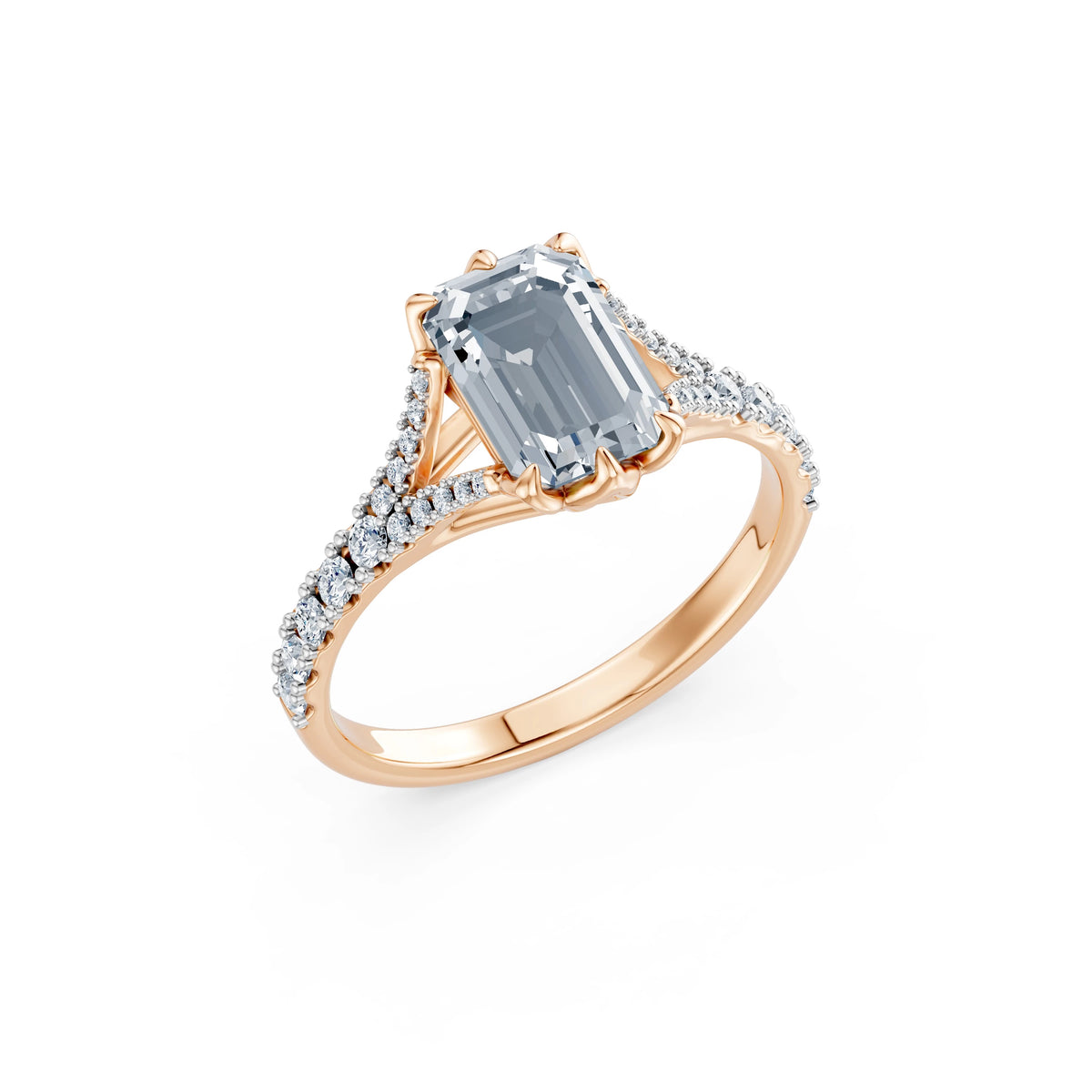 Inel de Logodnă din Aur cu Diamant Central Emerald și Diamante Laterale 2,37 CT