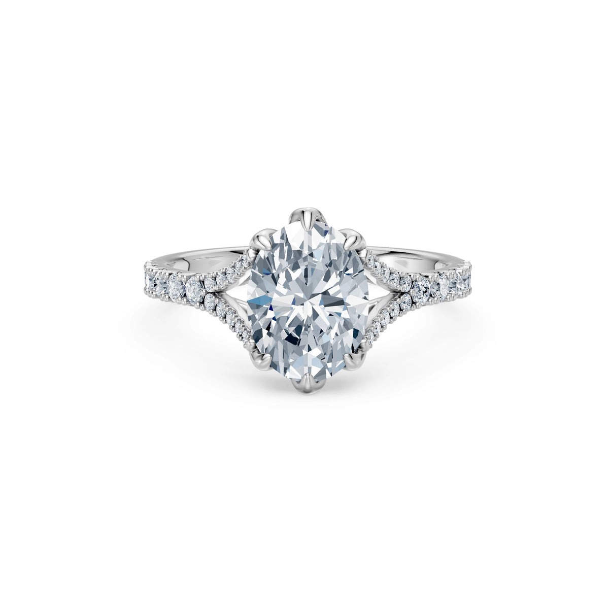 Inel de Logodnă din Aur cu Diamant Central Oval și Diamante Laterale 2,37 CT