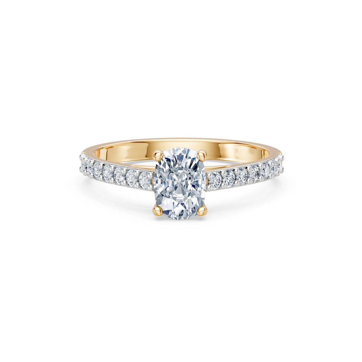 Inel de Logodnă din Aur cu Diamant Central Cushion și Diamante Laterale 1,28 CT