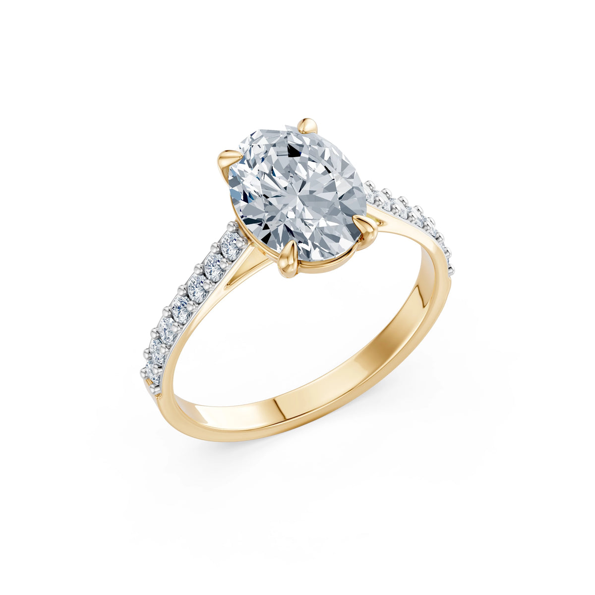 Inel de Logodnă din Aur cu Diamant Central Oval și Diamante Laterale 2,28 CT