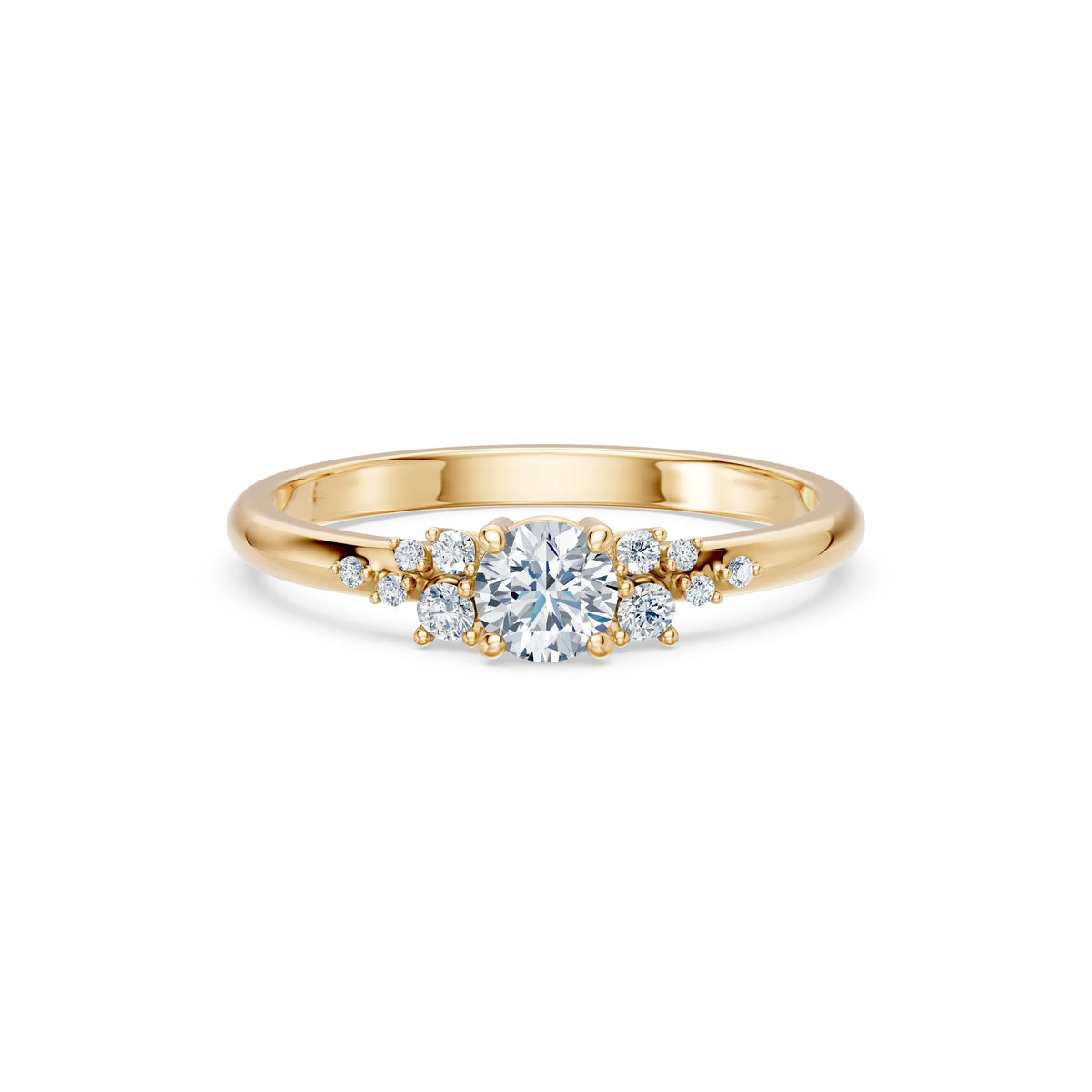 Inel de Logodnă din Aur cu Diamant Central Rotund Briliant și Diamante Laterale 0,46 CT