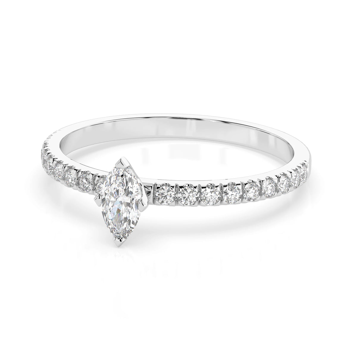 Inel de Logodnă din Aur cu Diamant Central Marquise și Diamante Laterale 0,33 CT