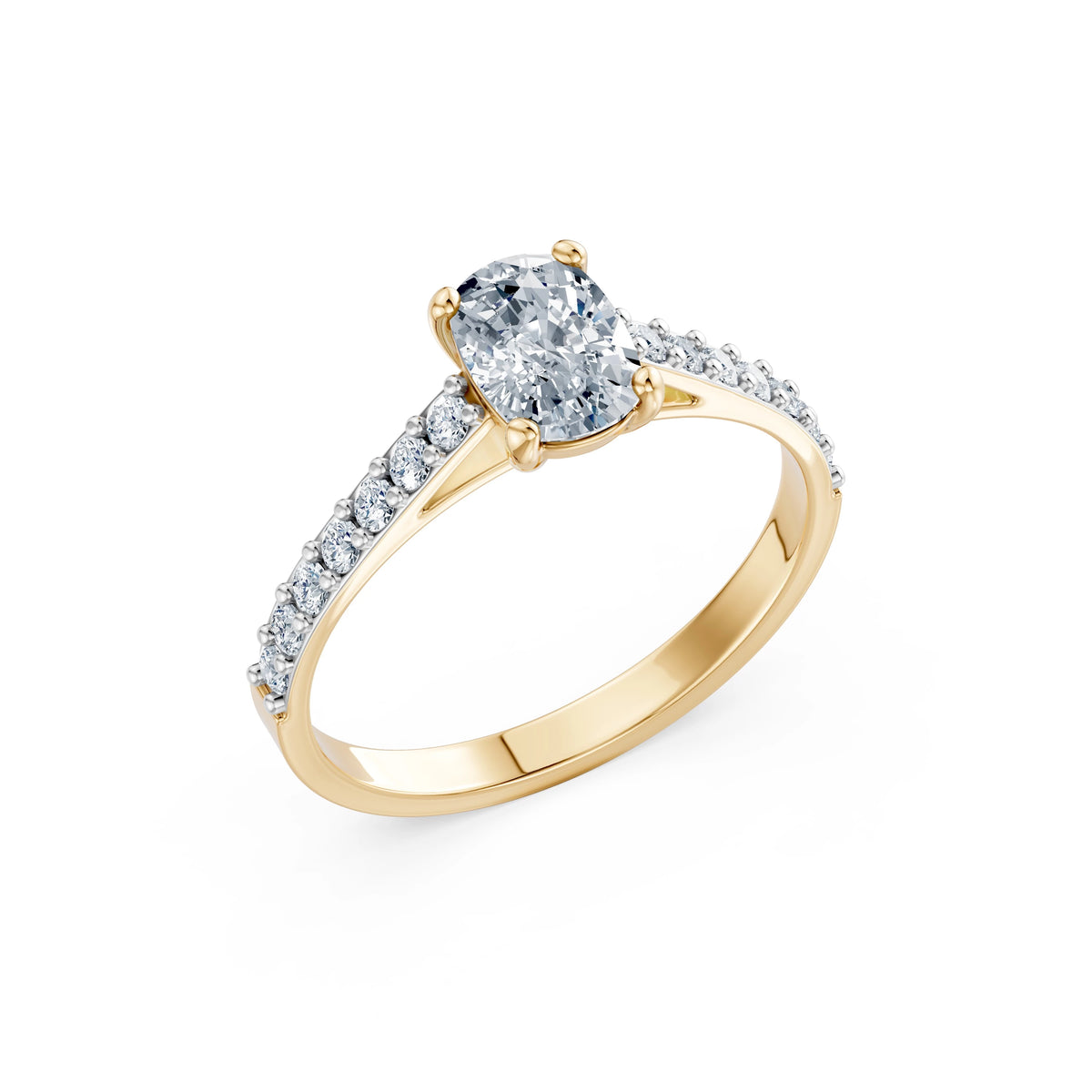 Inel de Logodnă din Aur cu Diamant Central Cushion și Diamante Laterale 1,28 CT