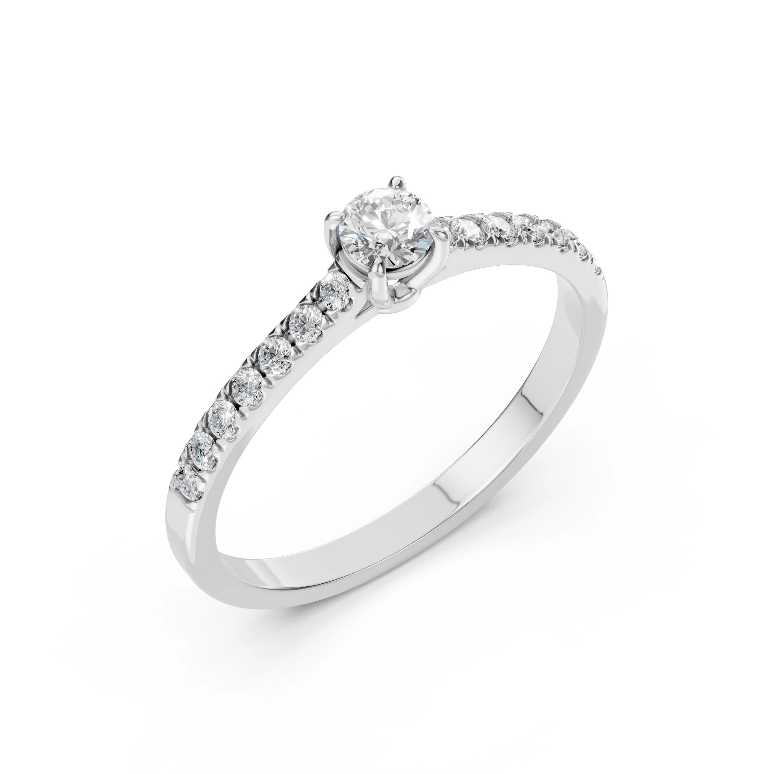 Inel de Logodnă din Aur cu Diamant Central și Diamante Laterale Rotunde 0.41 CT