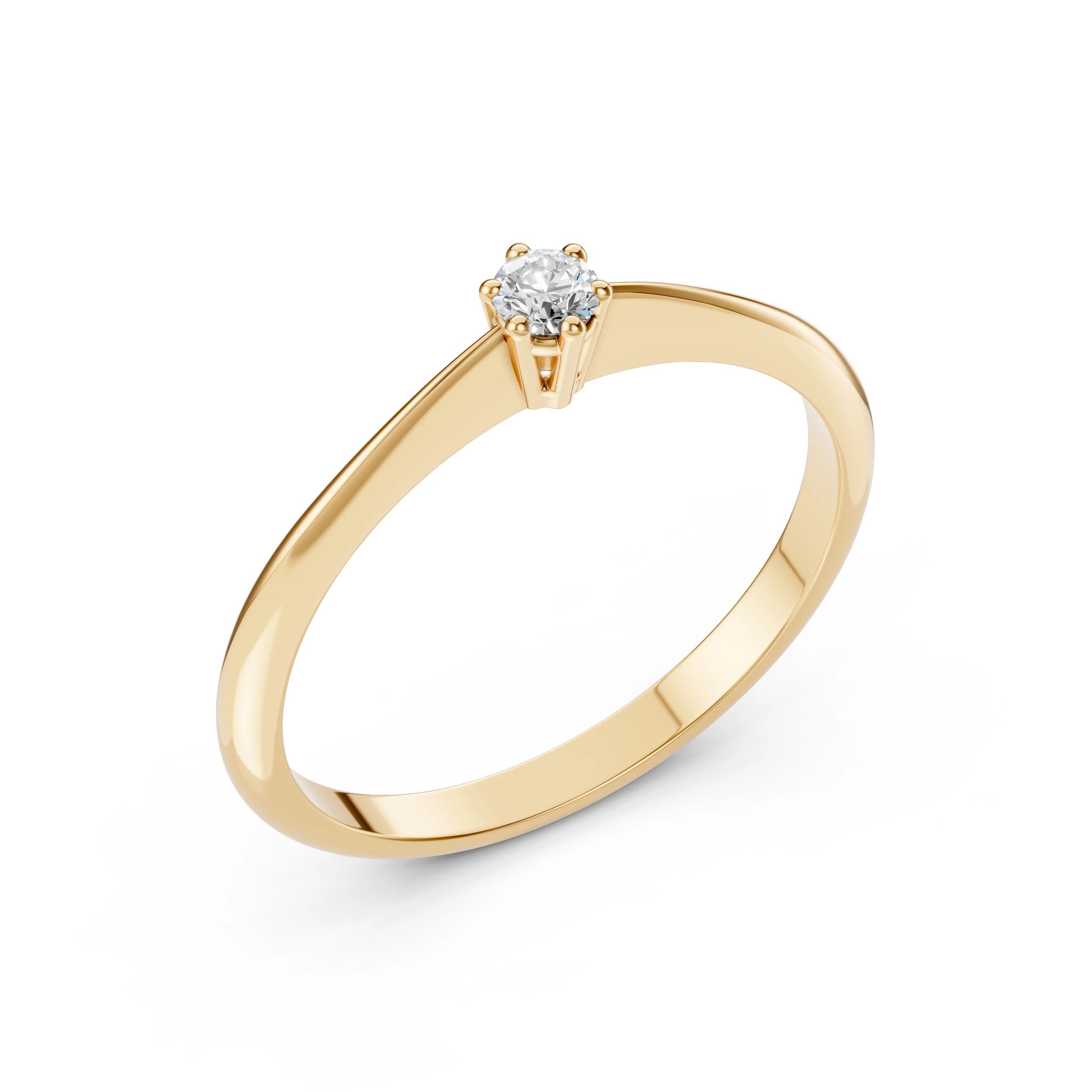 Inel de Logodnă Solitaire din Aur, Diamant Rotund Briliant 0.15 CT