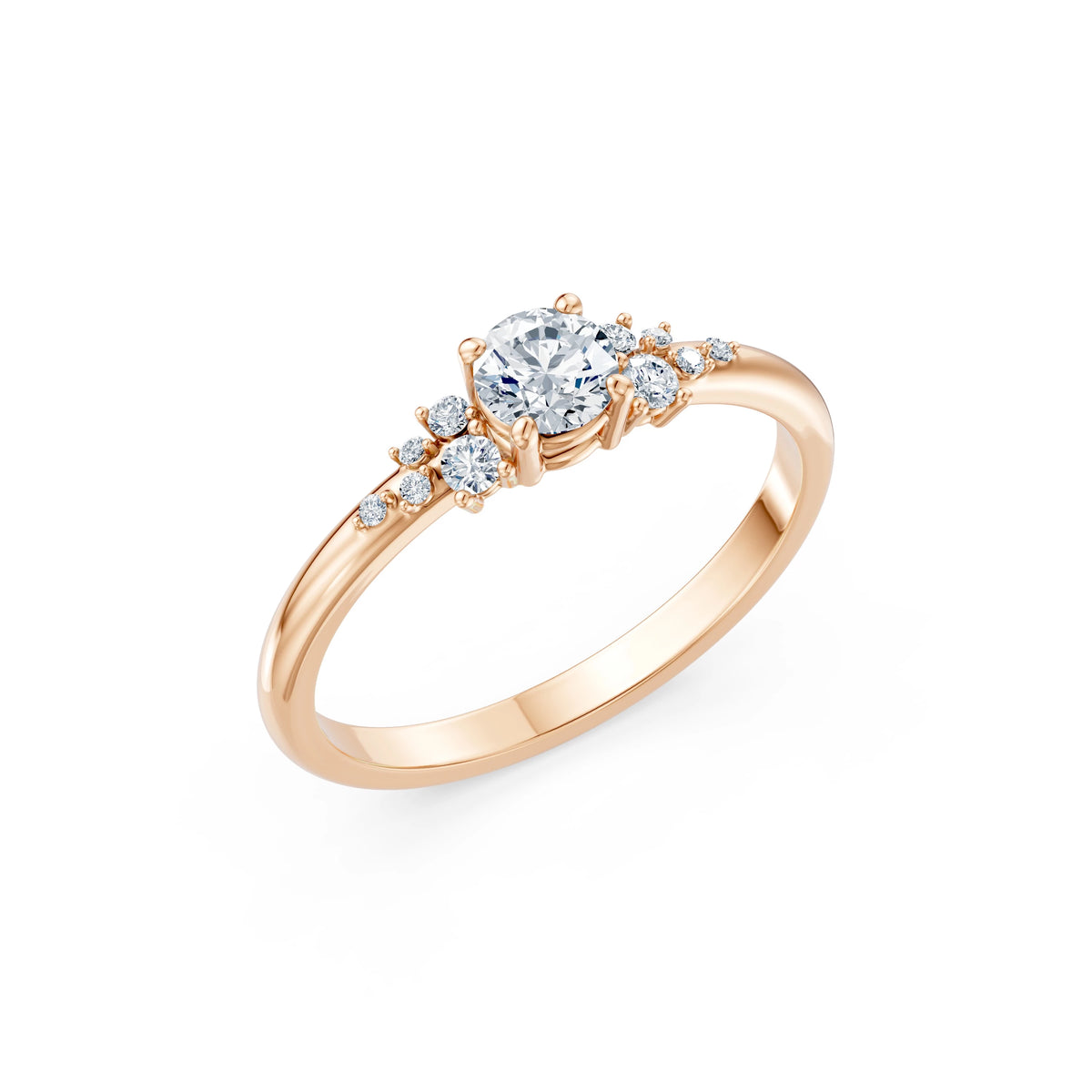 Inel de Logodnă din Aur cu Diamant Central Rotund Briliant și Diamante Laterale 0,46 CT