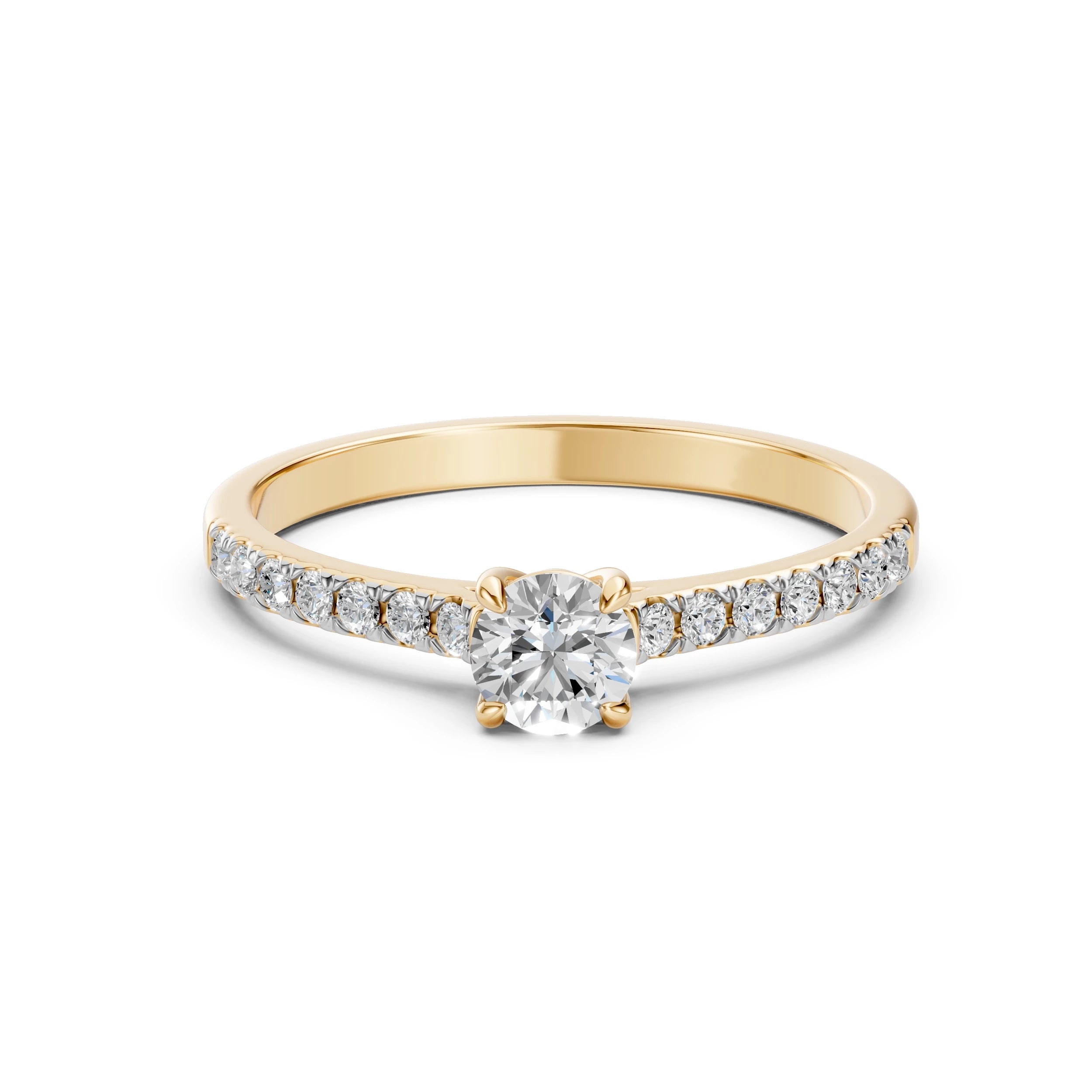 Inel de Logodnă din Aur cu Diamant Central și Diamante Laterale Rotunde 0.71 CT
