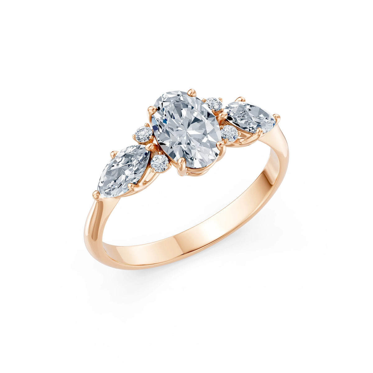 Inel de Logodnă din Aur cu Diamant Central Oval și Diamante Laterale 1,67 CT
