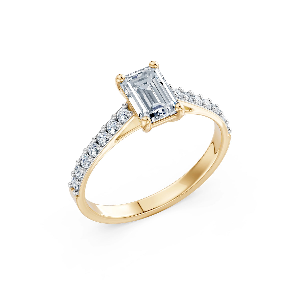 Inel de Logodnă din Aur cu Diamant Central Emerald și Diamante Laterale 1,28 CT