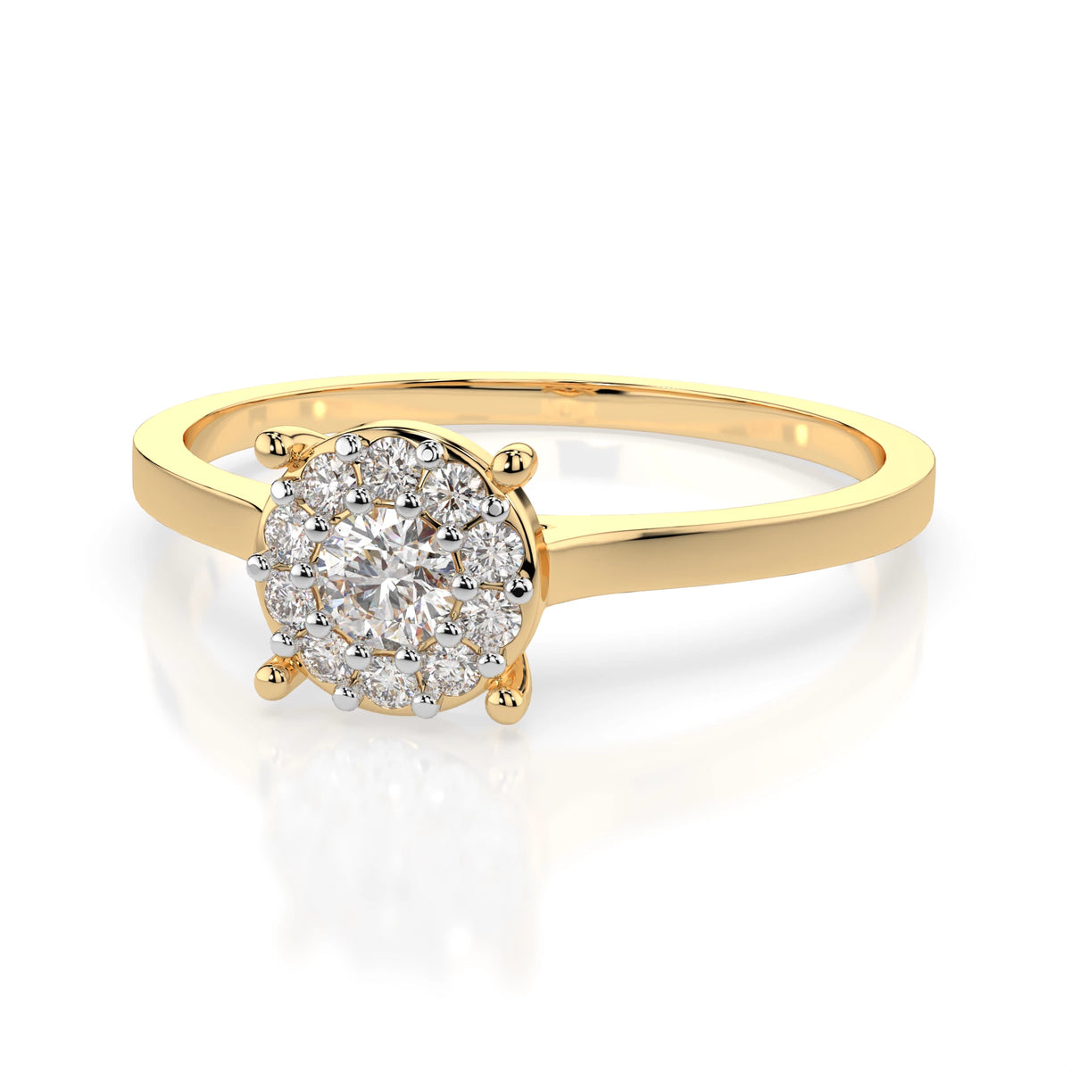 Inel de Logodnă din Aur cu Diamant Central Rotund Briliant și Diamante Laterale 0,11 CT