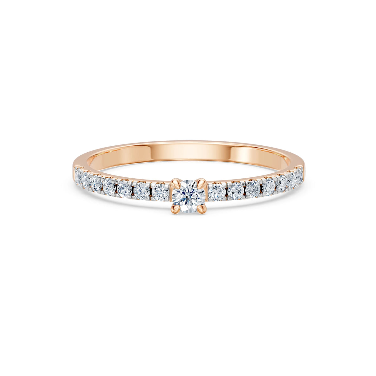 Inel de Logodnă din Aur cu Diamant Central Rotund Briliant și Diamante Laterale 0,30 CT
