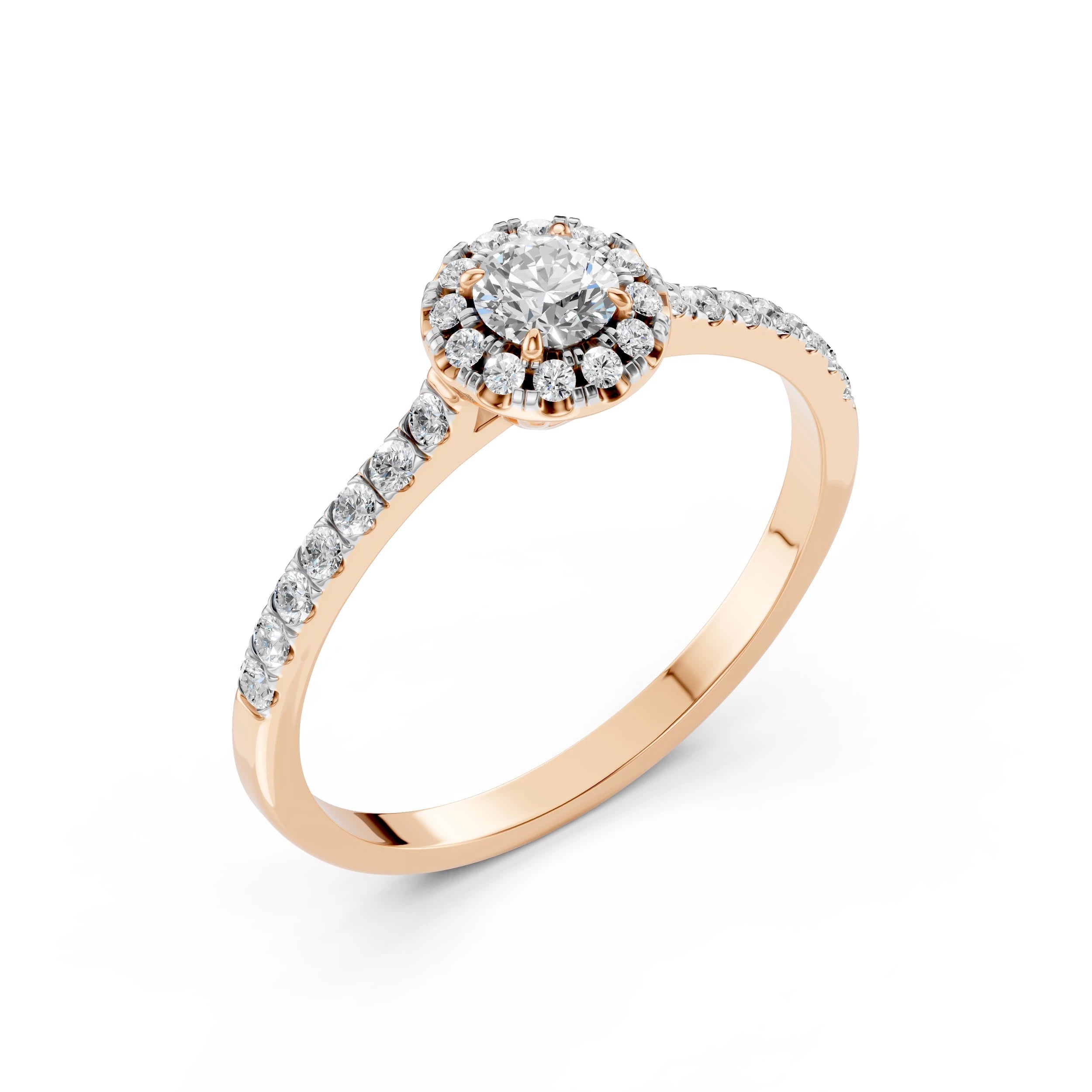 Inel de Logodnă din Aur cu Diamant Central și Diamante Laterale Rotunde 0.45 CT