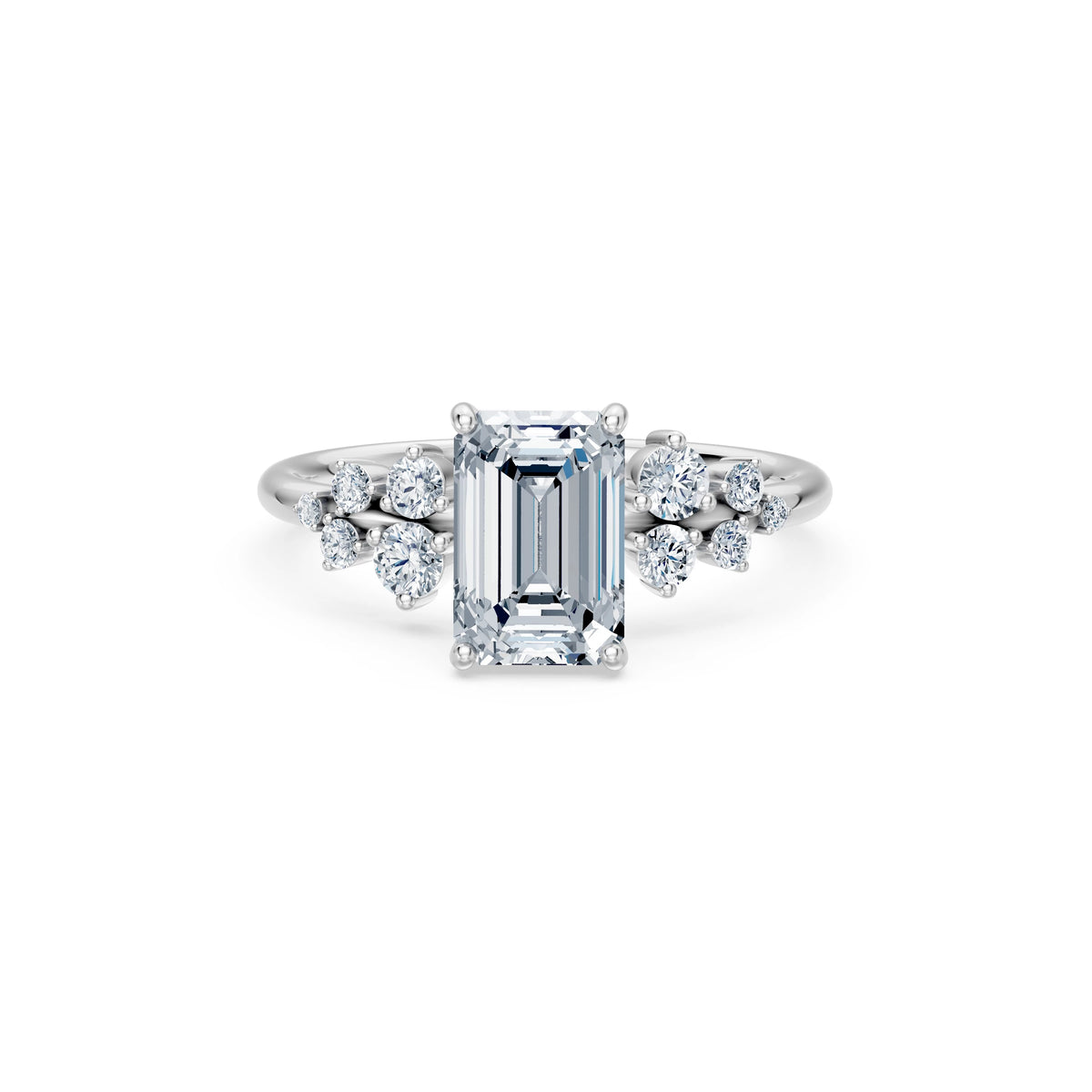 Inel de Logodnă din Aur cu Diamant Central Emerald și Diamante Laterale 2,36 CT
