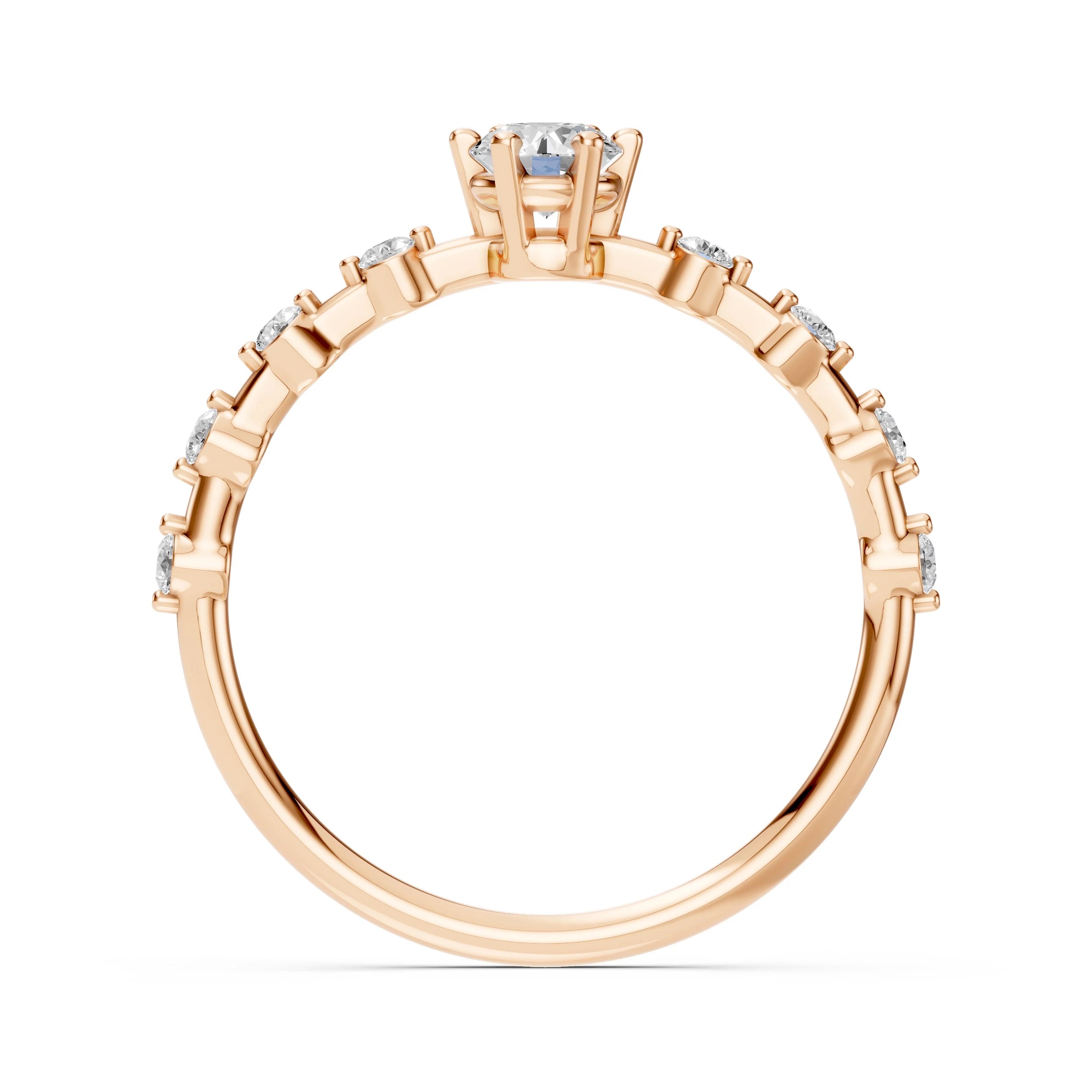 Inel de Logodnă din Aur cu Diamant Central și Diamante Laterale Rotunde 0.46 CT
