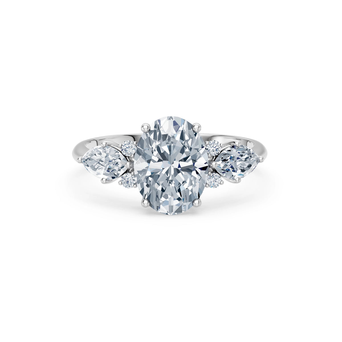 Inel de Logodnă din Aur cu Diamant Central Oval și Diamante Laterale 2,67 CT
