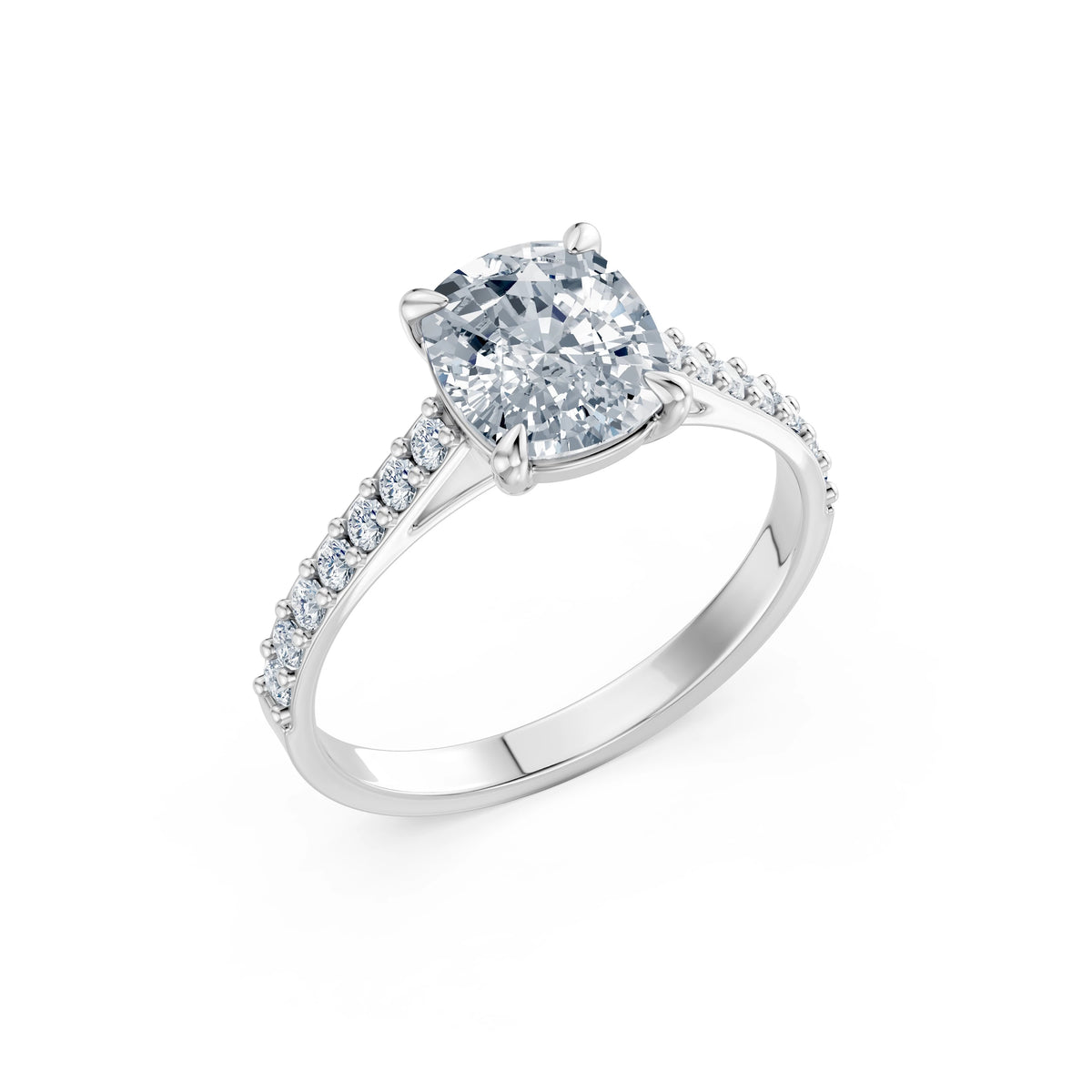 Inel de Logodnă din Aur cu Diamant Central Cushion și Diamante Laterale 2,28 CT