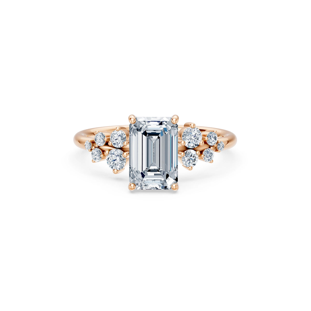 Inel de Logodnă din Aur cu Diamant Central Emerald și Diamante Laterale 2,36 CT