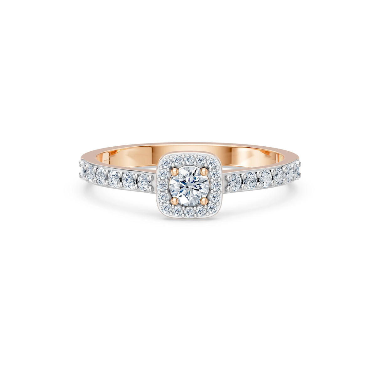 Inel de Logodnă din Aur cu Diamant Central Rotund Briliant și Diamante Laterale 0,46 CT