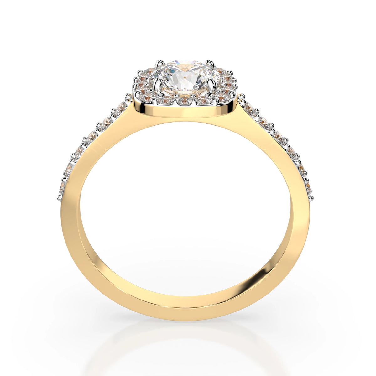 Inel de Logodnă din Aur cu Diamant Central Rotund Briliant și Diamante Laterale 0,57 CT
