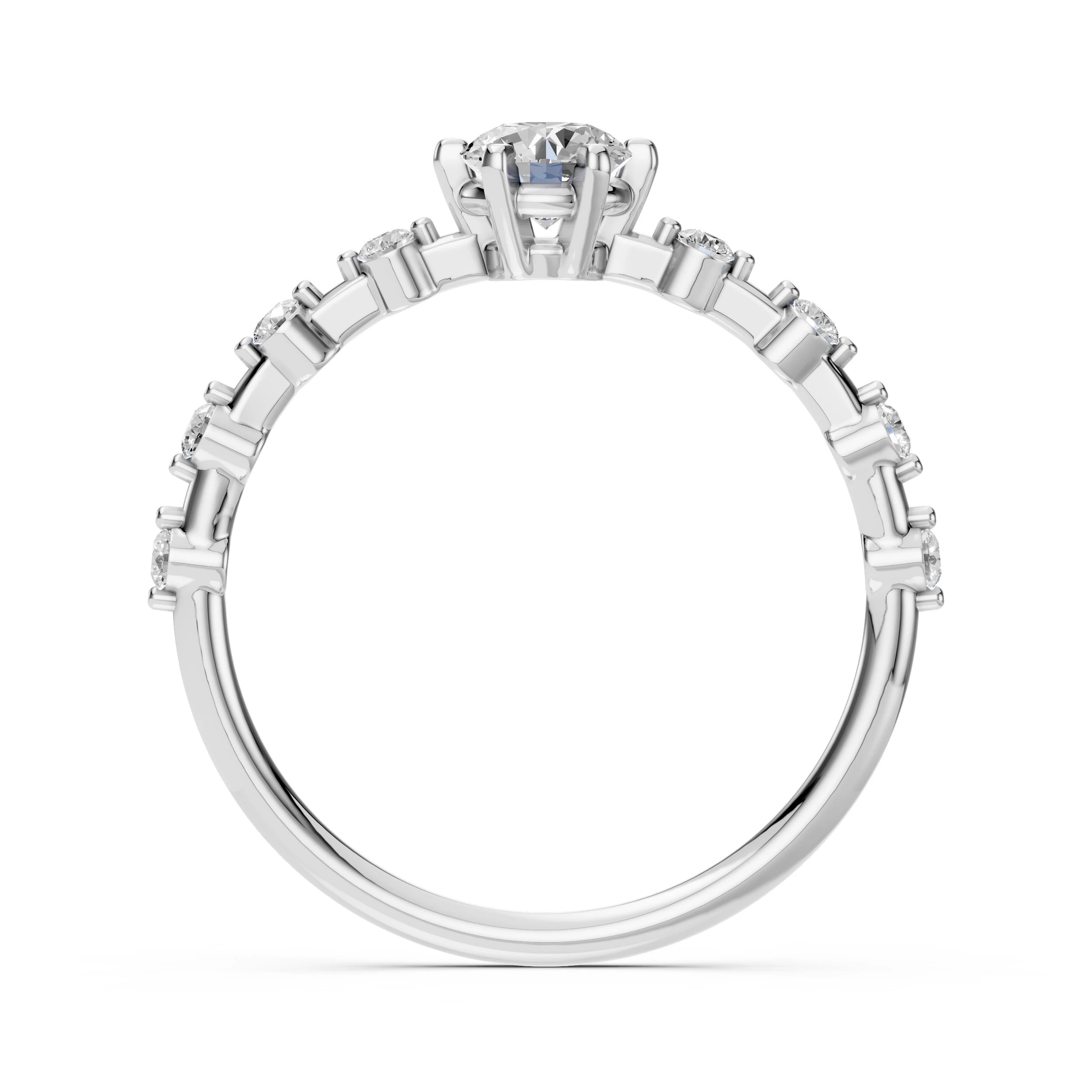 Inel de Logodnă din Aur cu Diamant Central și Diamante Laterale Rotunde 0.56 CT