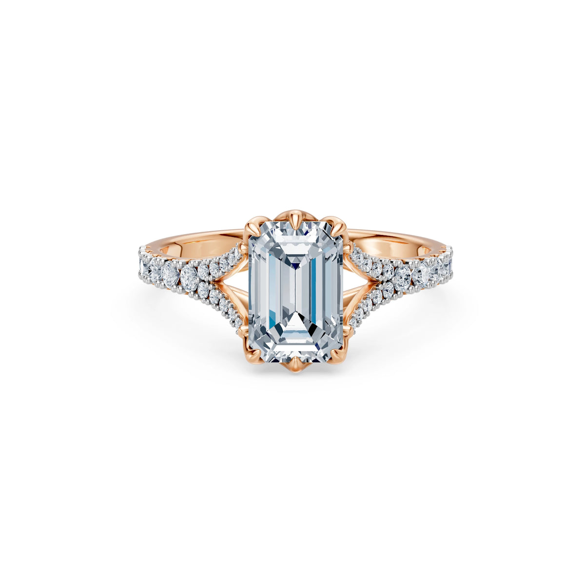 Inel de Logodnă din Aur cu Diamant Central Emerald și Diamante Laterale 2,37 CT