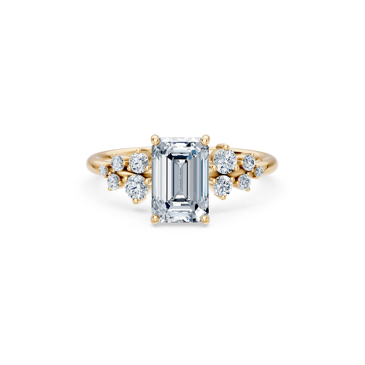 Inel de Logodnă din Aur cu Diamant Central Emerald și Diamante Laterale 2,36 CT