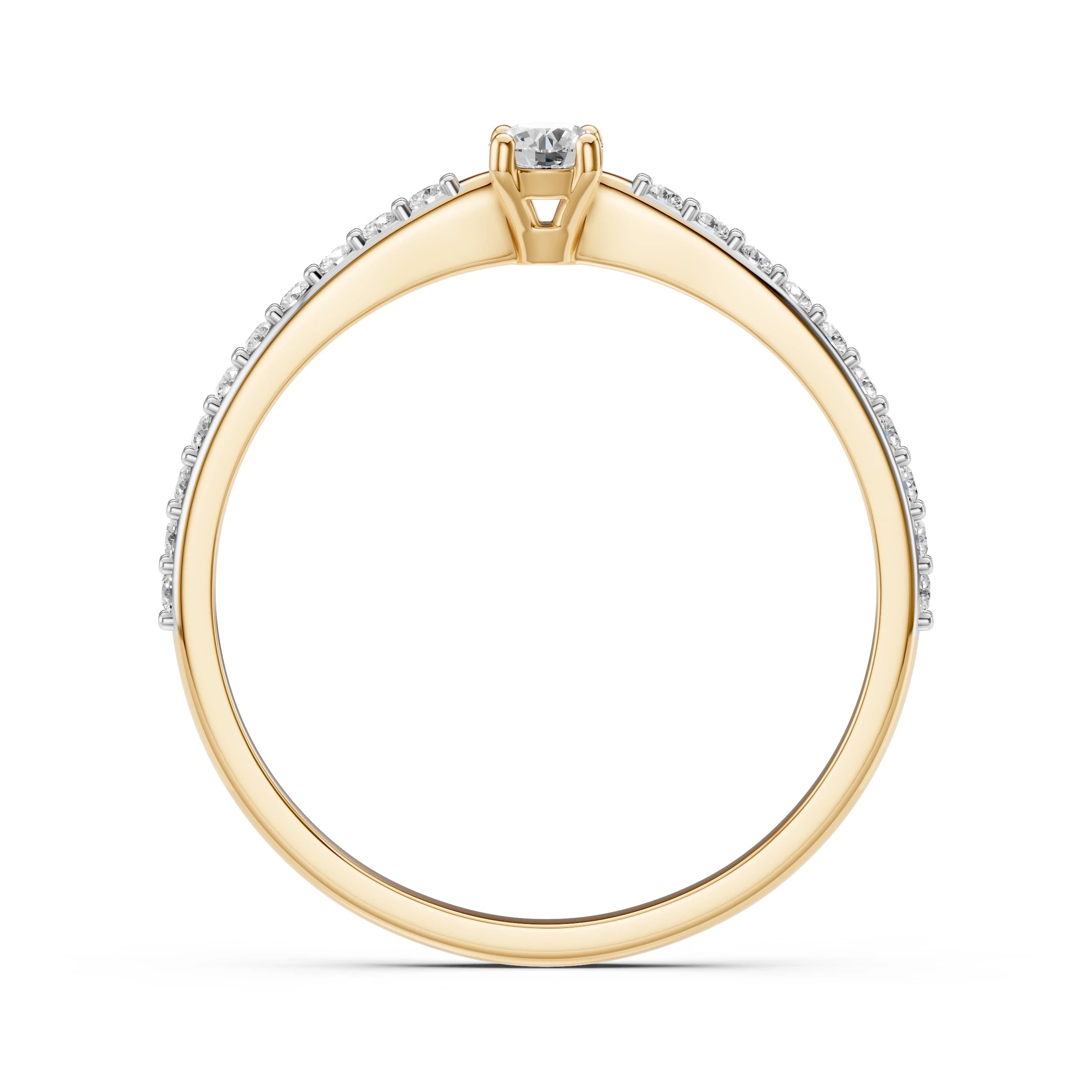 Inel de Logodnă din Aur cu Diamant Central și Diamante Laterale Rotunde 0.26 CT