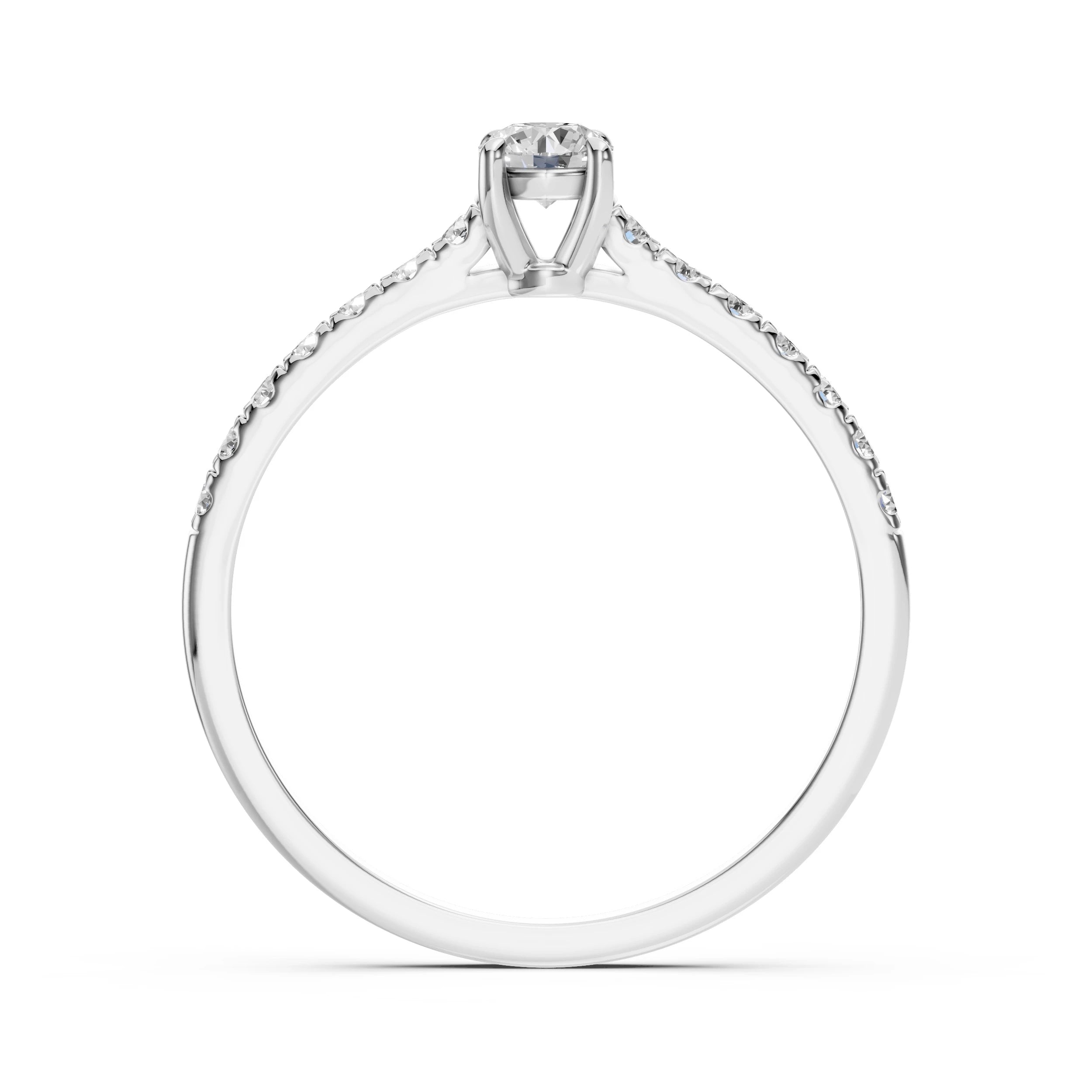 Inel de Logodnă din Aur cu Diamant Central și Diamante Laterale Rotunde 0.41 CT