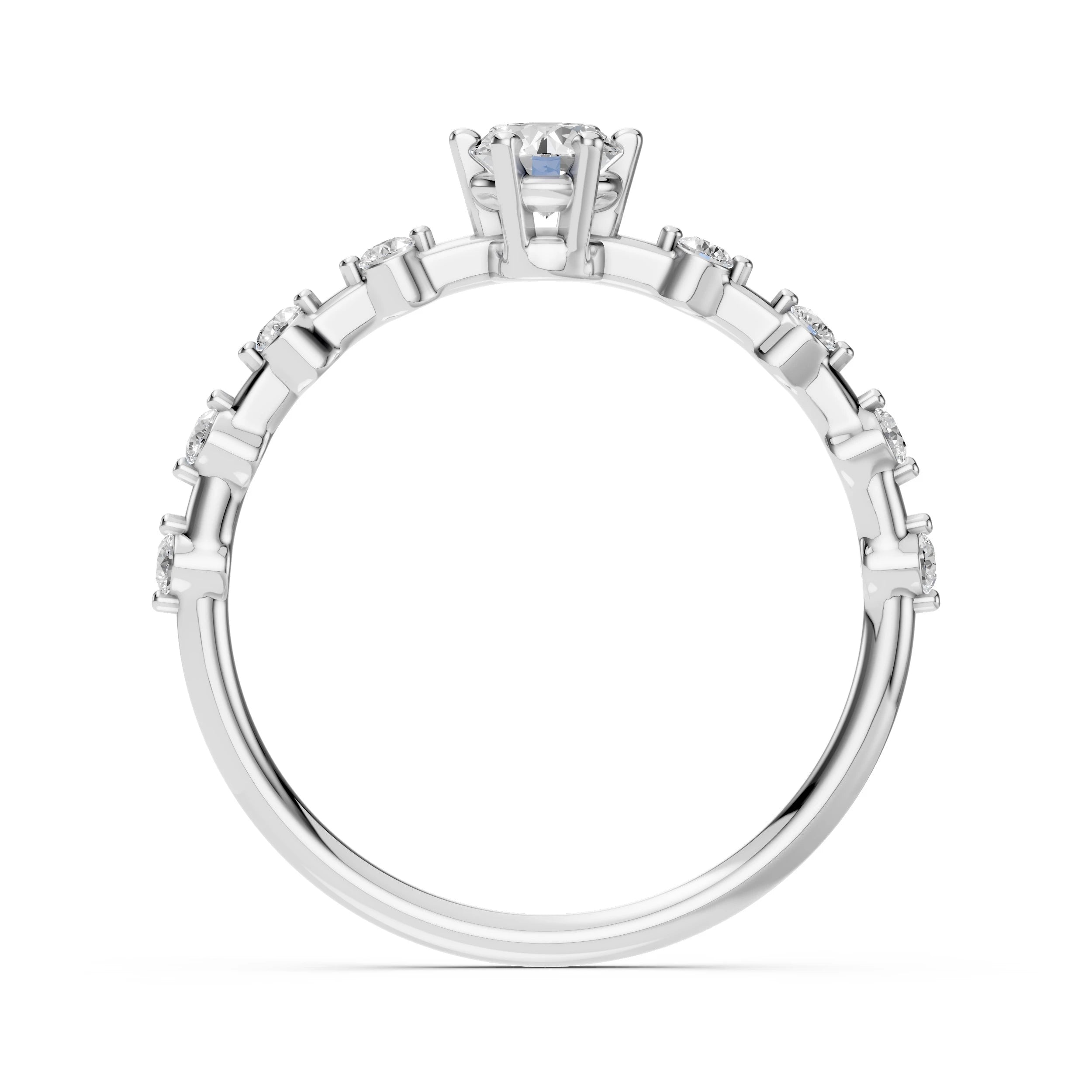Inel de Logodnă din Aur cu Diamant Central și Diamante Laterale Rotunde 0.46 CT