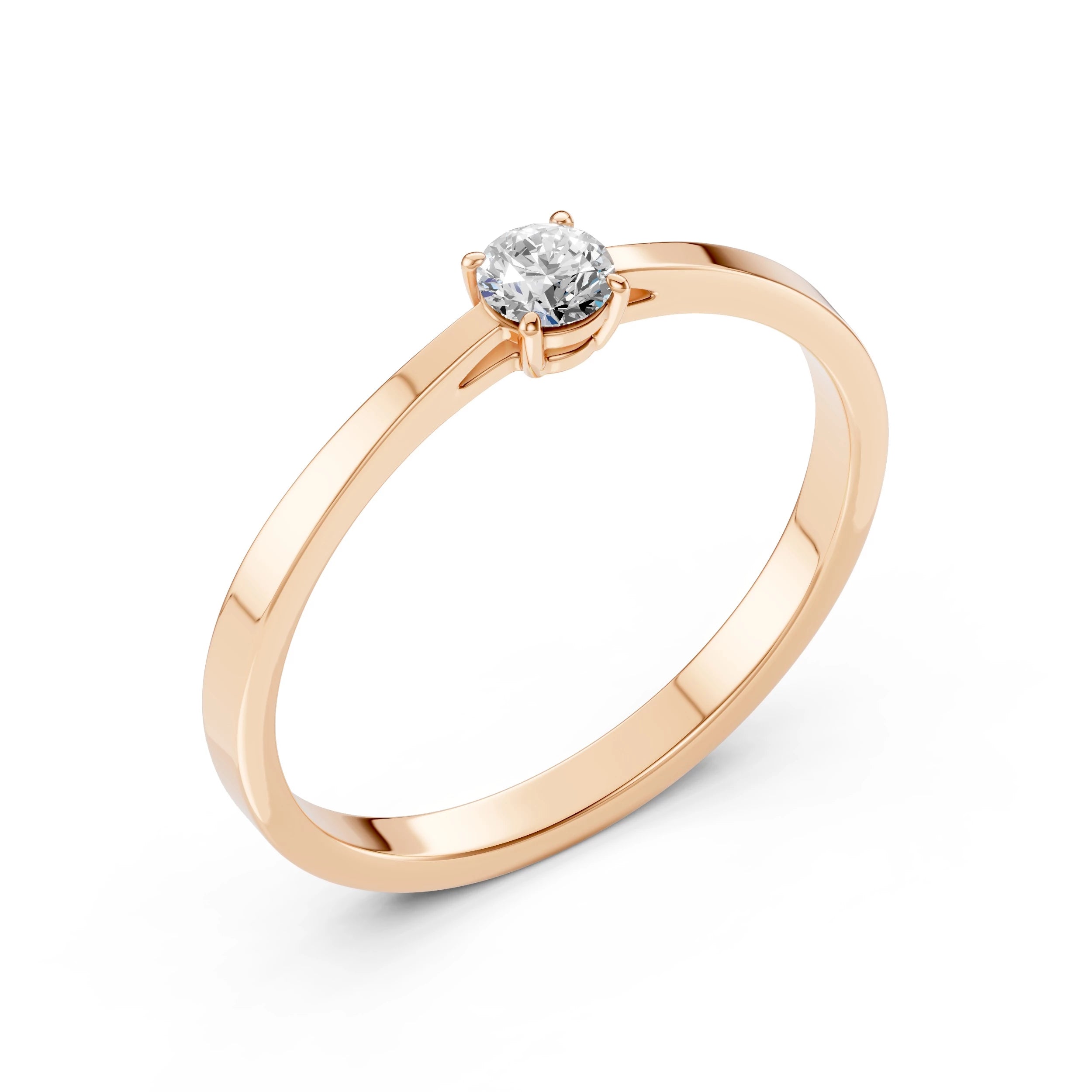 Inel de Logodnă Solitaire din Aur, Diamant Rotund Briliant 0.15 CT
