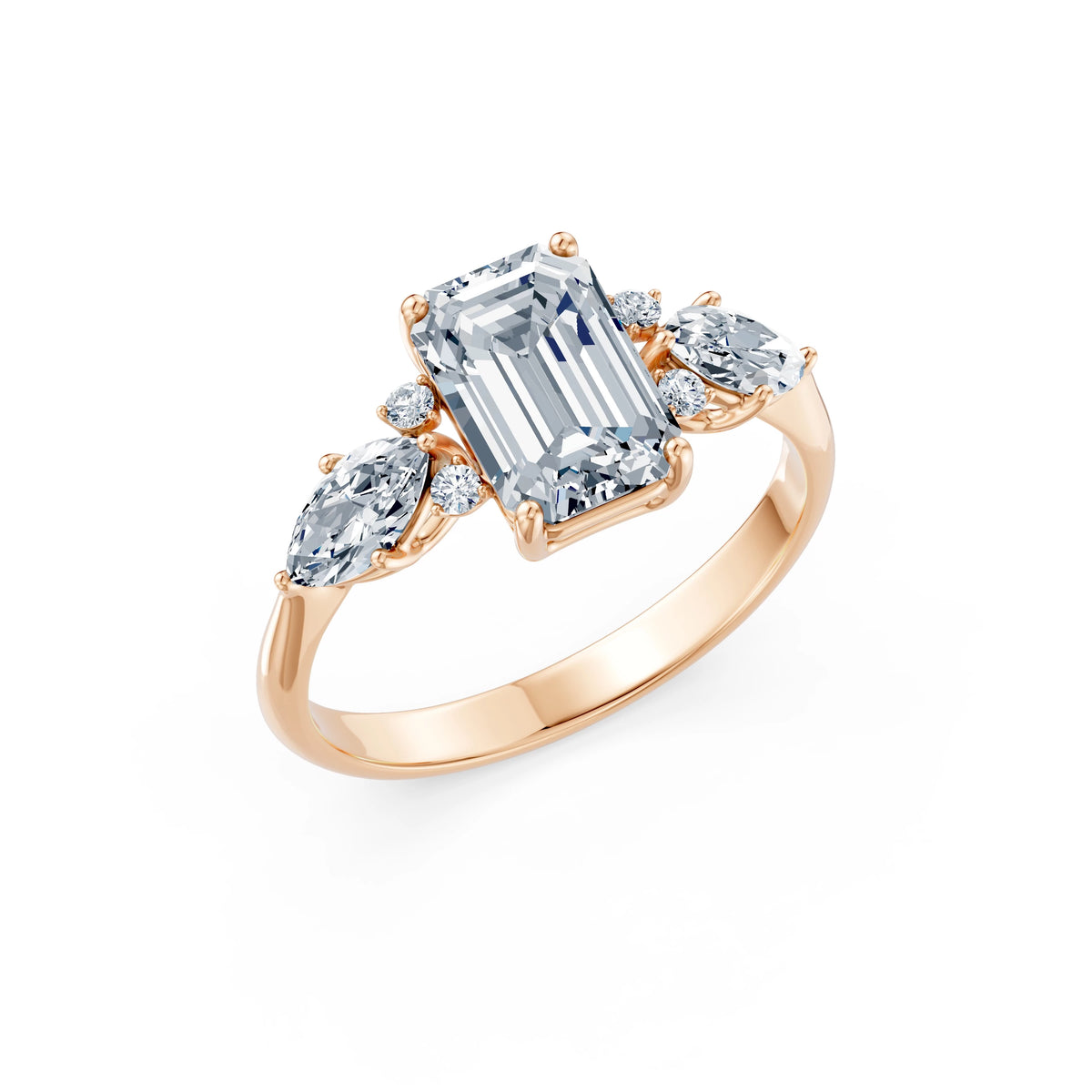 Inel de Logodnă din Aur cu Diamant Central Emerald și Diamante Laterale 2,67 CT