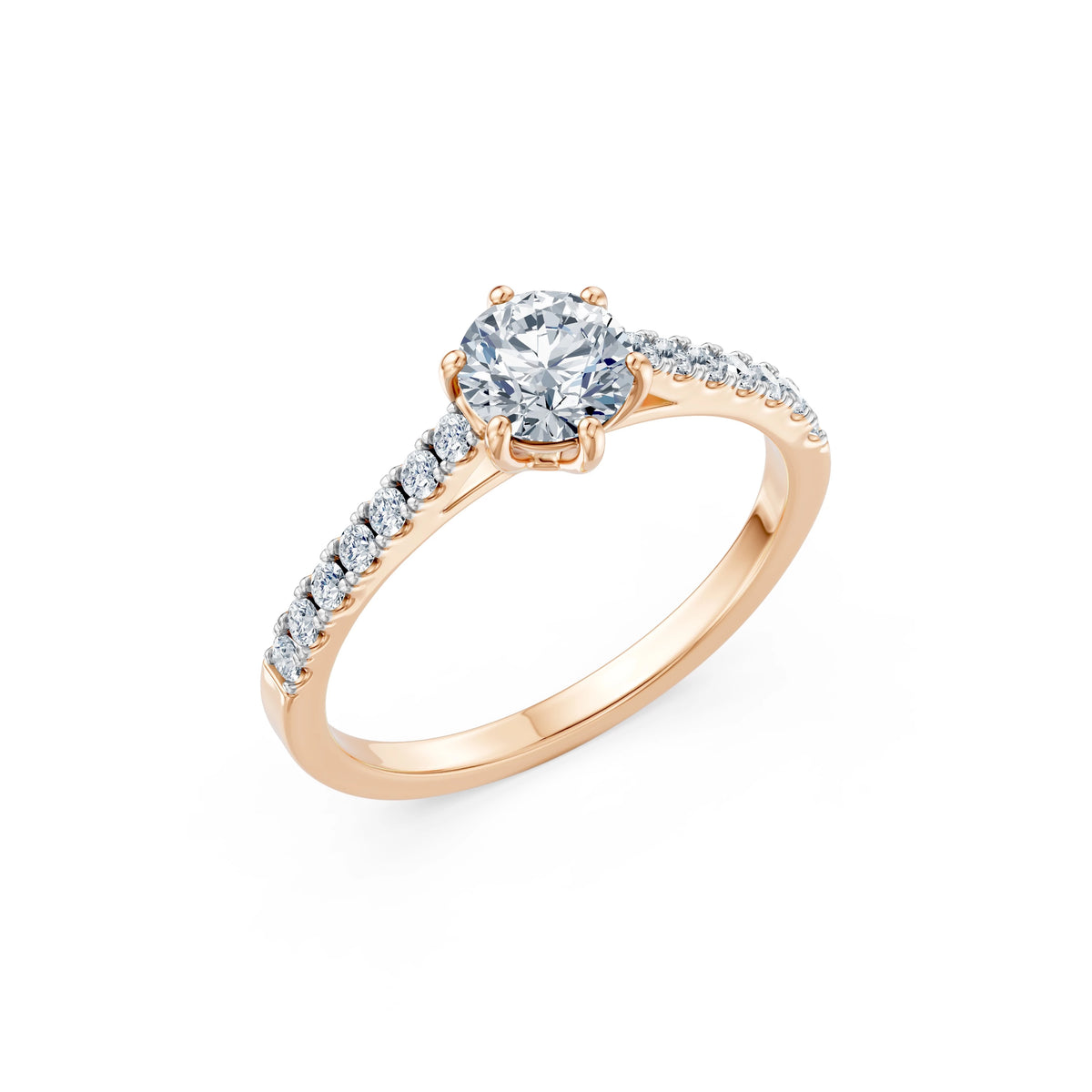 Inel de Logodnă din Aur cu Diamant Central Rotund Briliant și Diamante Laterale 0,95 CT