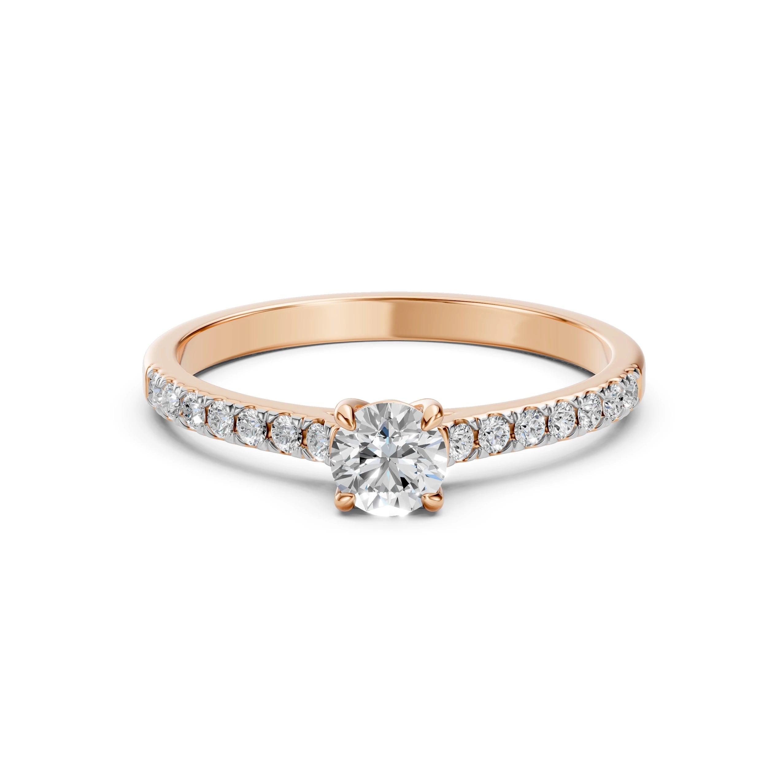 Inel de Logodnă din Aur cu Diamant Central și Diamante Laterale Rotunde 0.71 CT