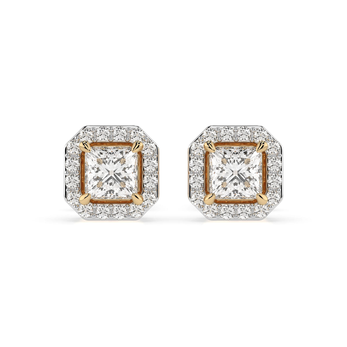 Cercei din Aur cu Diamante, Forma Princess, 0,50 CT