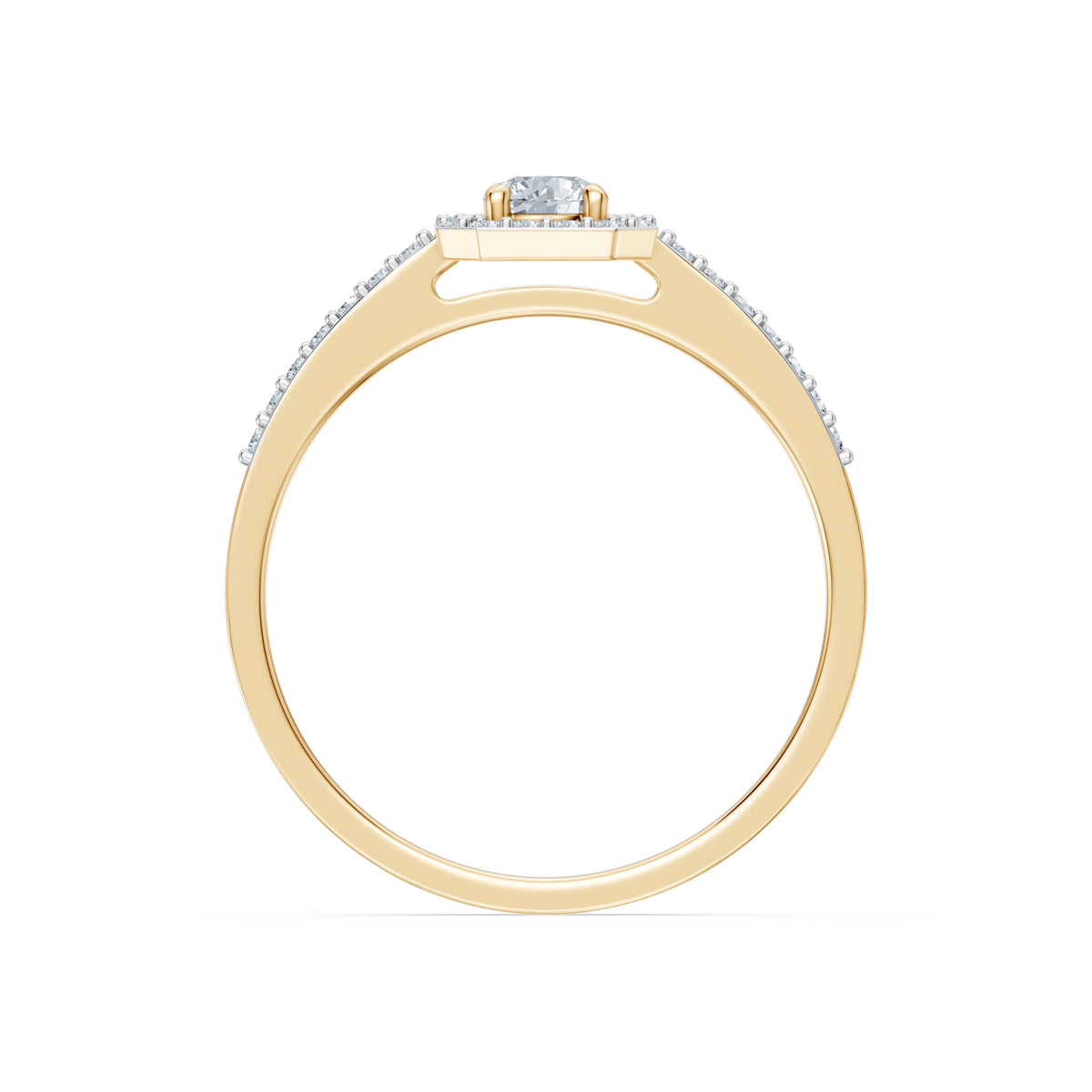 Inel de Logodnă din Aur cu Diamant Central Rotund Briliant și Diamante Laterale 0,38 CT